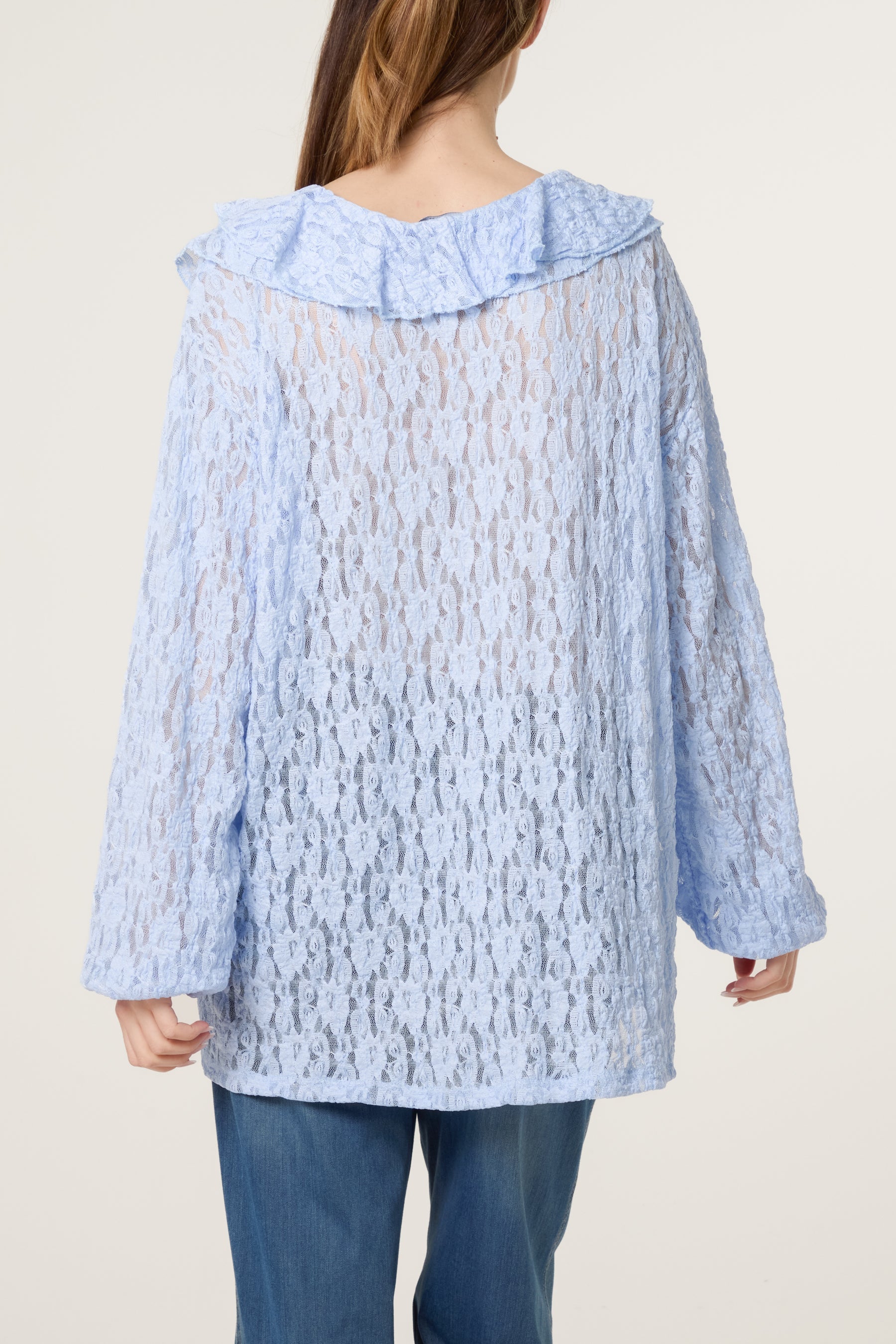 Ruffle Neck Lace Blouse