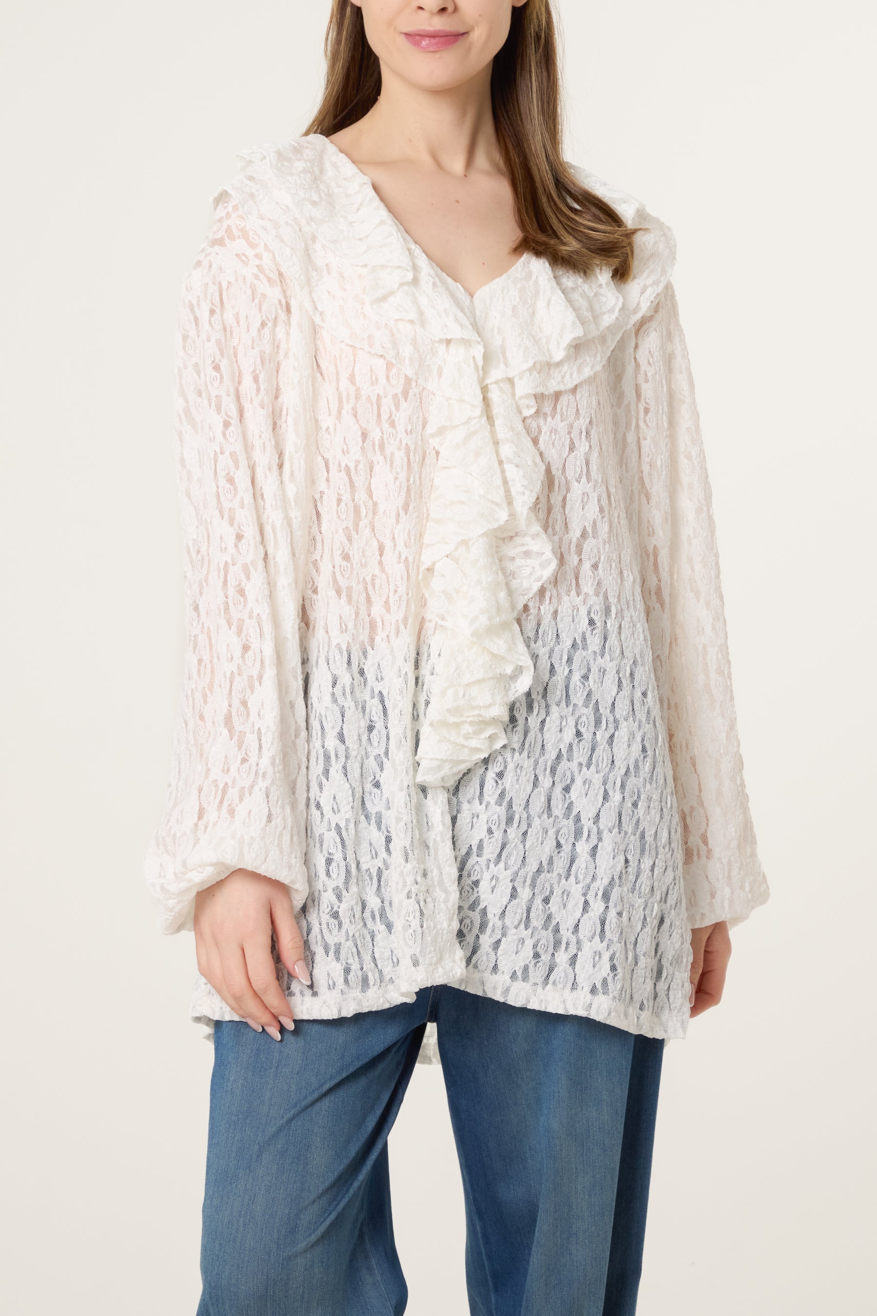 Ruffle Neck Lace Blouse
