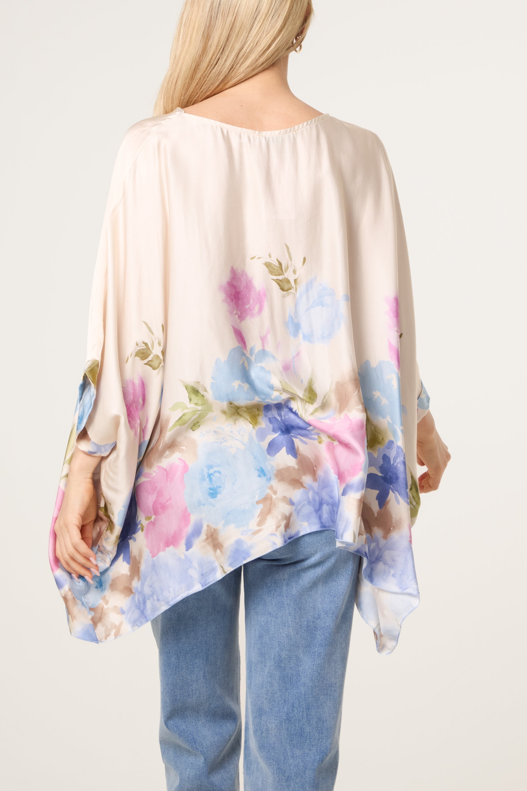 Satin Asymmetric Floral Blouse