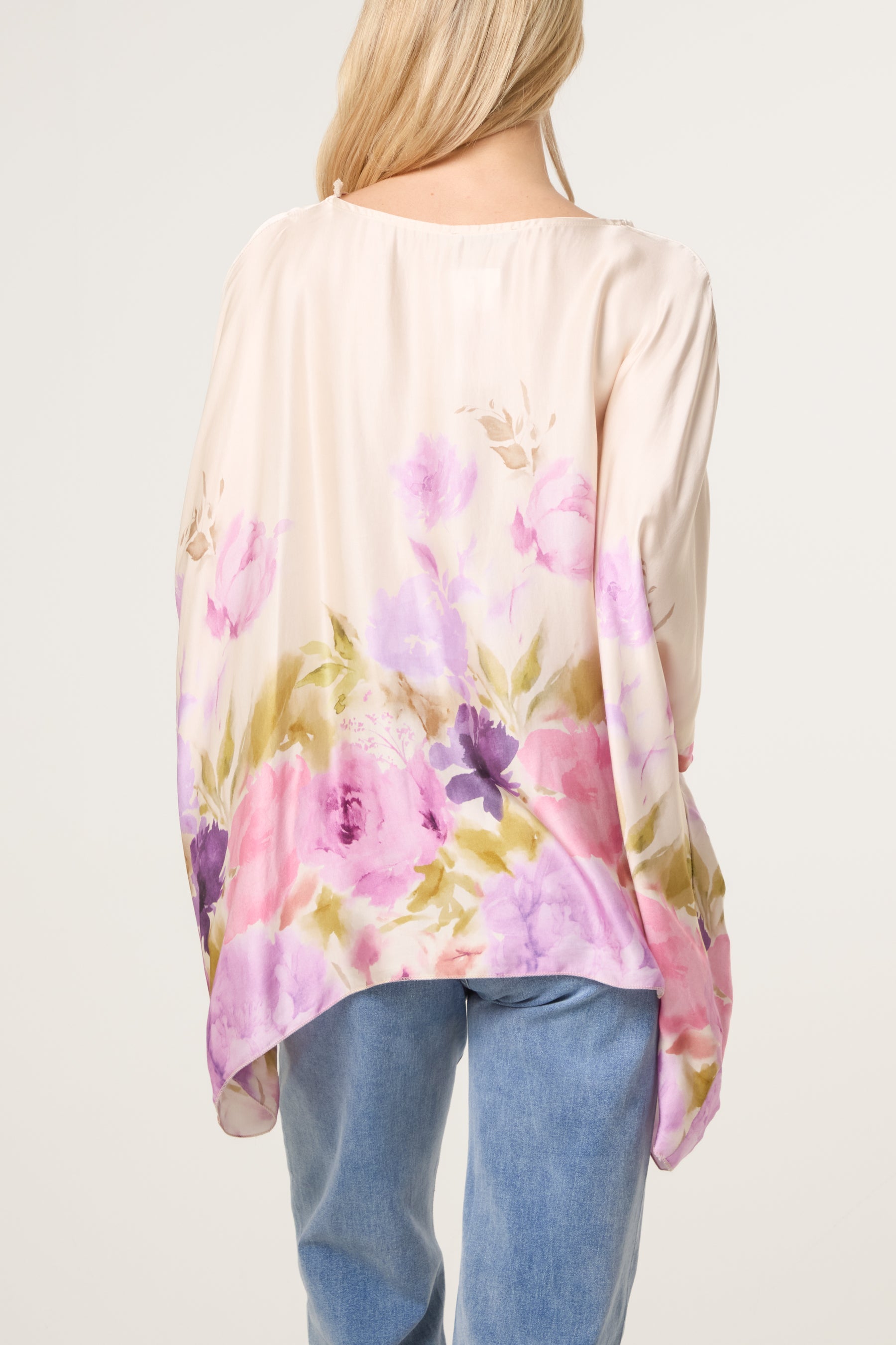 Satin Asymmetric Floral Blouse