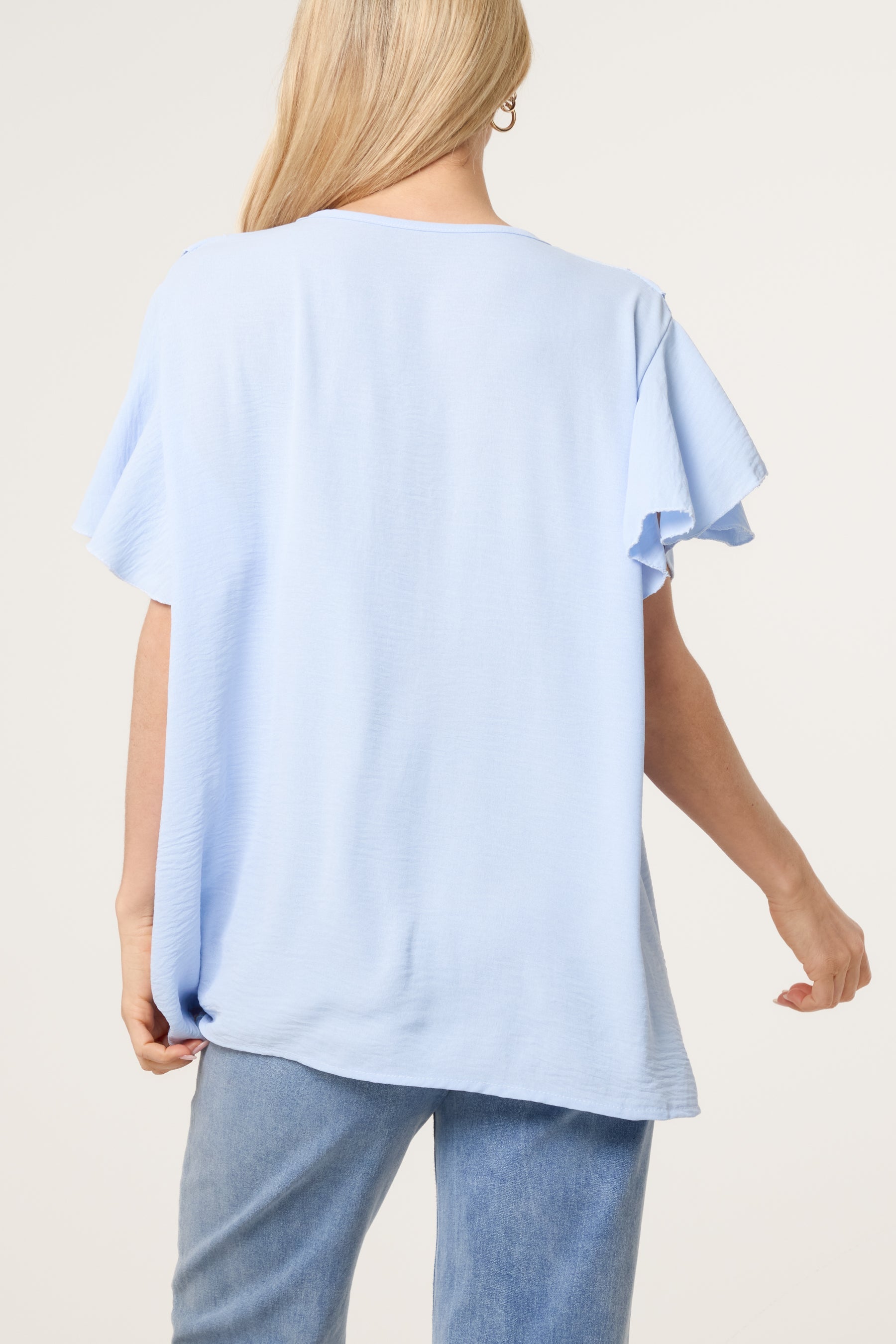 Ruffle Neck Frill Sleeve Blouse