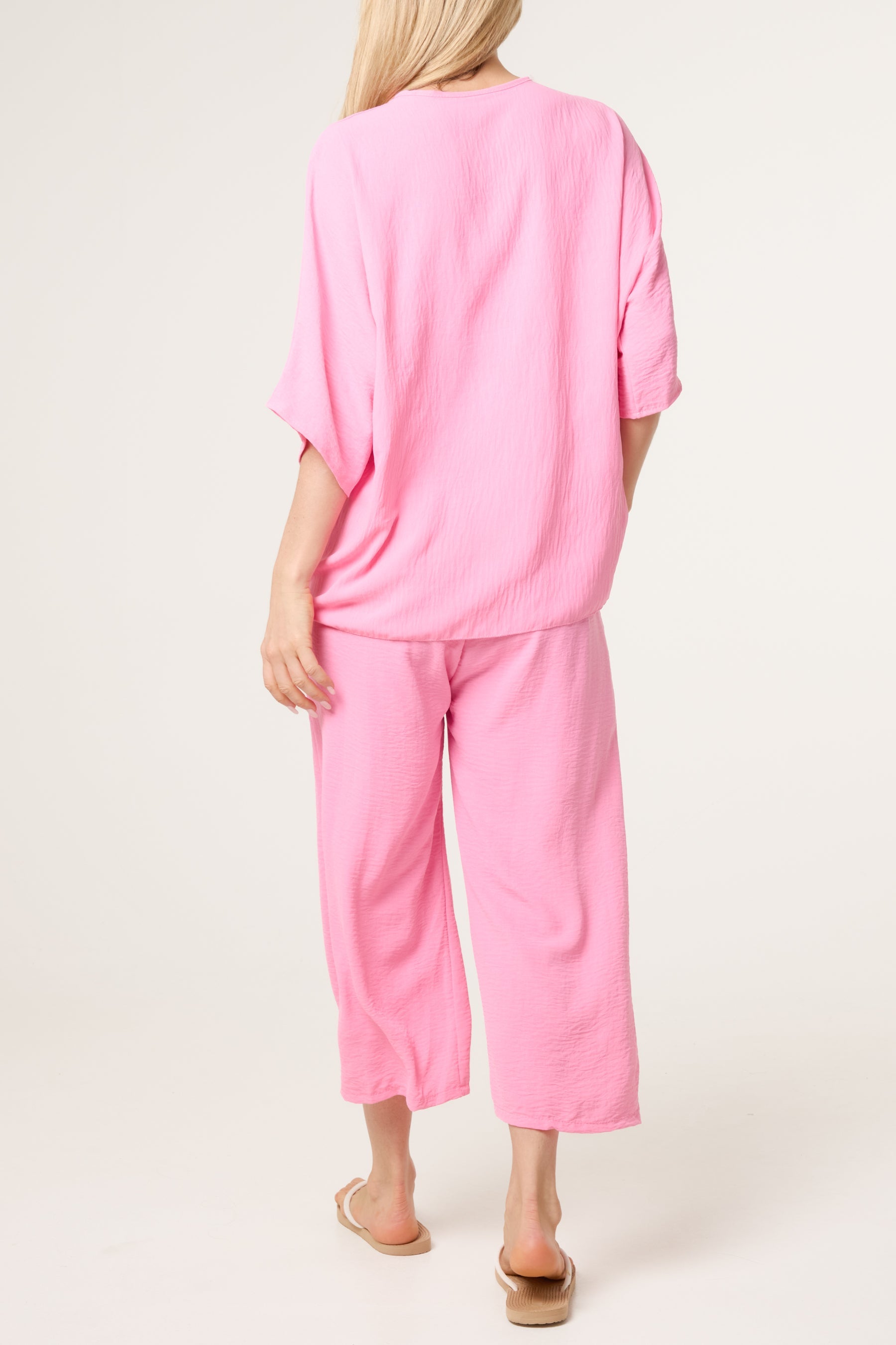 V-Neck Front Knot Top & Trousers Set