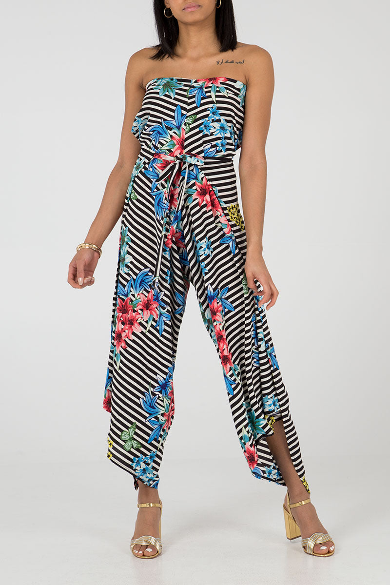 Stripe Floral Multiway Tie / Jumpsuit Trousers