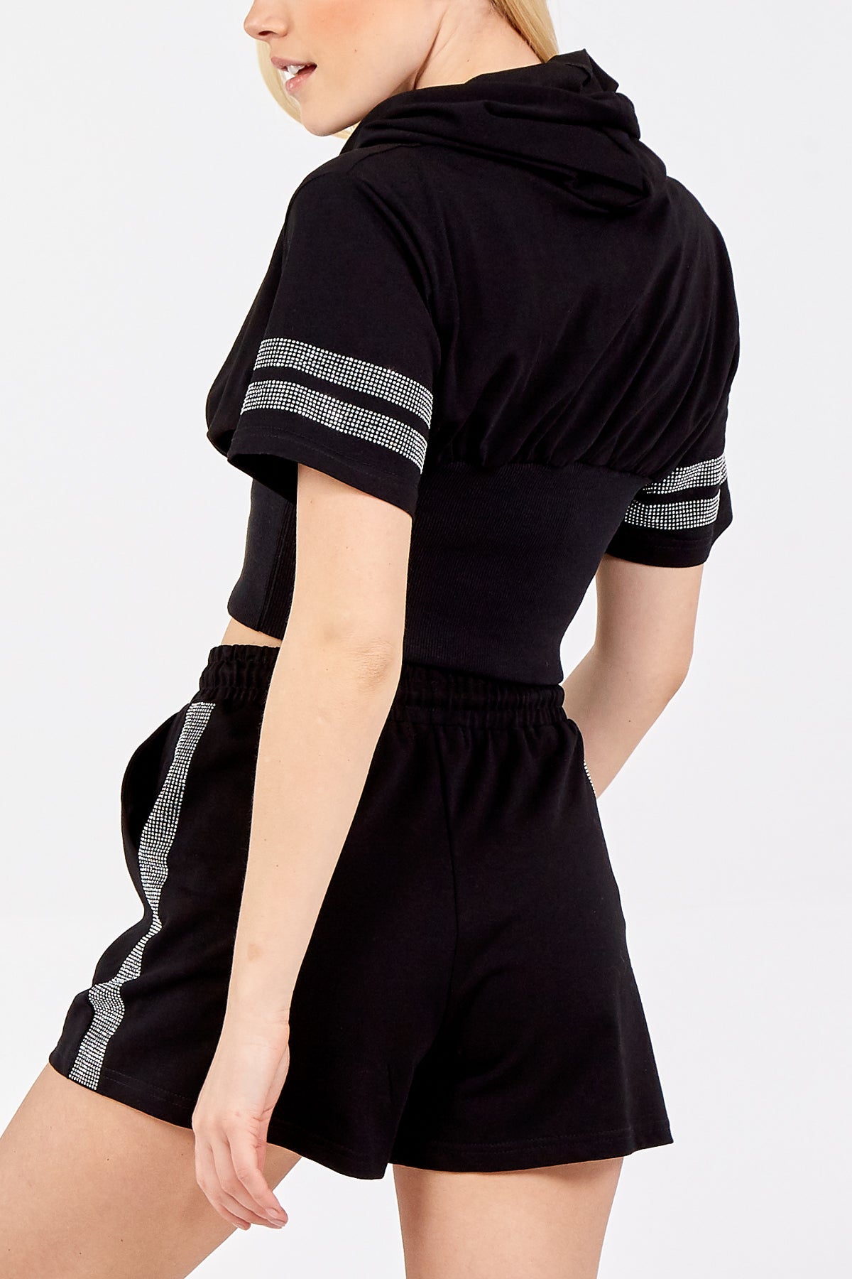 Crop Hoodie & Diamante Detail Shorts
