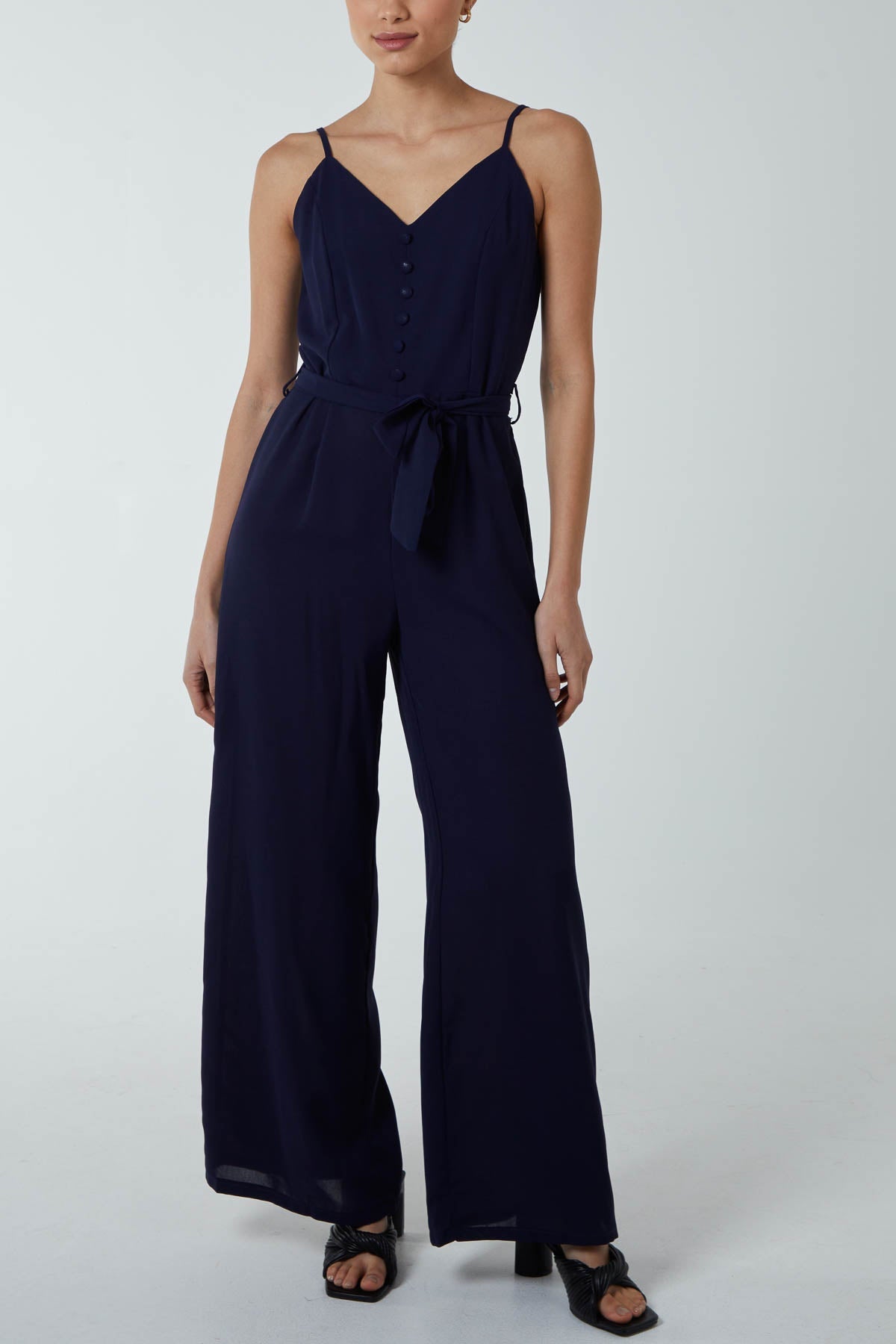 Button Front Strappy Jumpsuit
