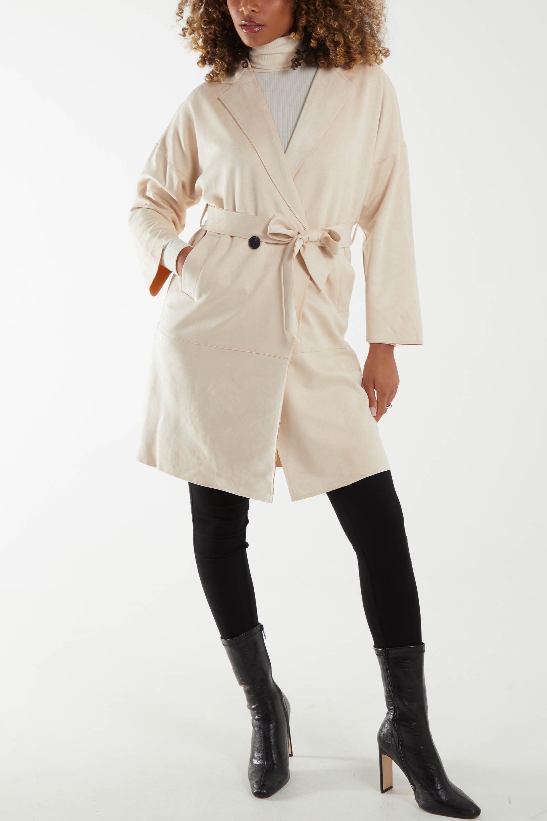 Suede-Style Belted Trench Jacket