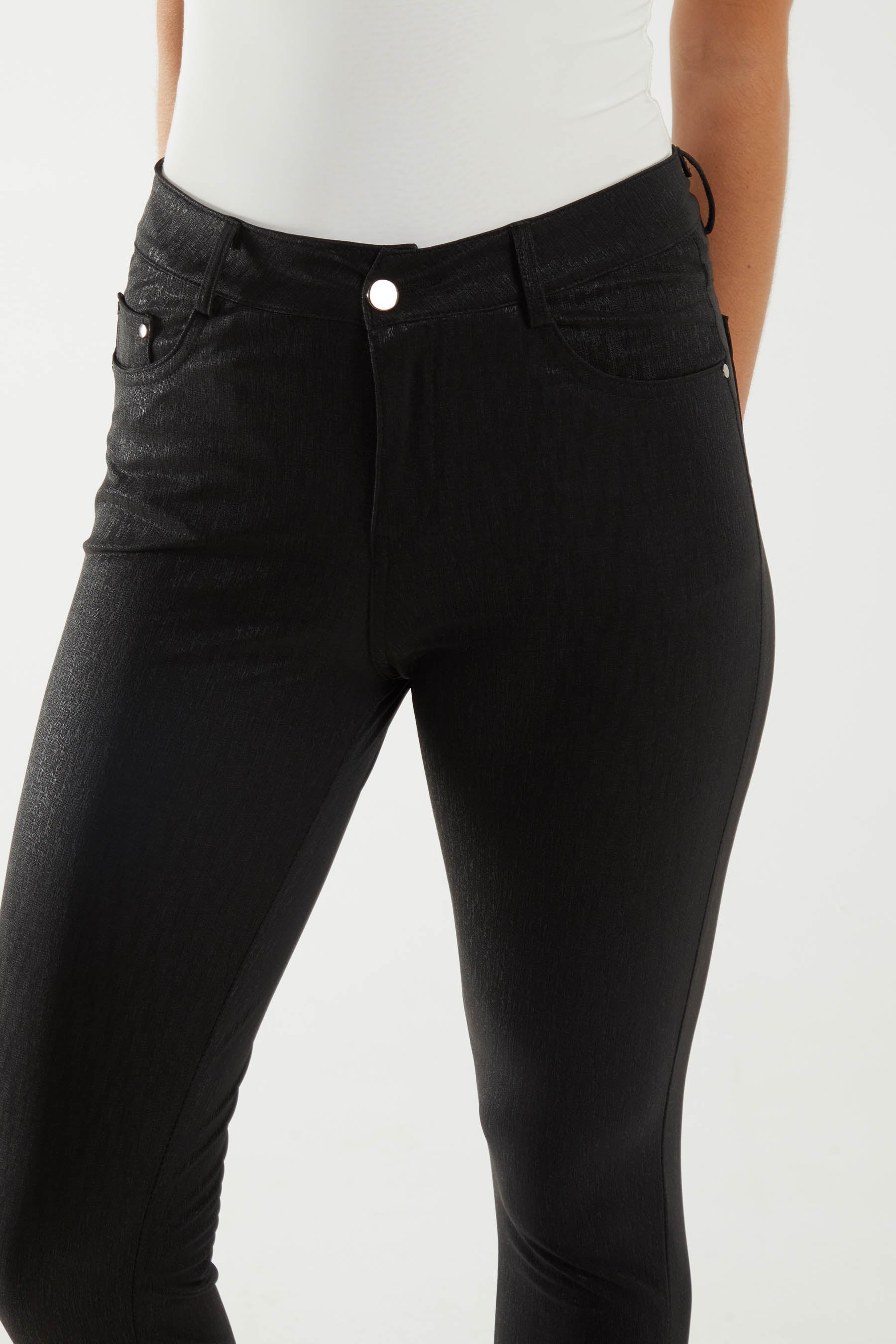 Mid Rise Shimmer Black Skinny Jeans