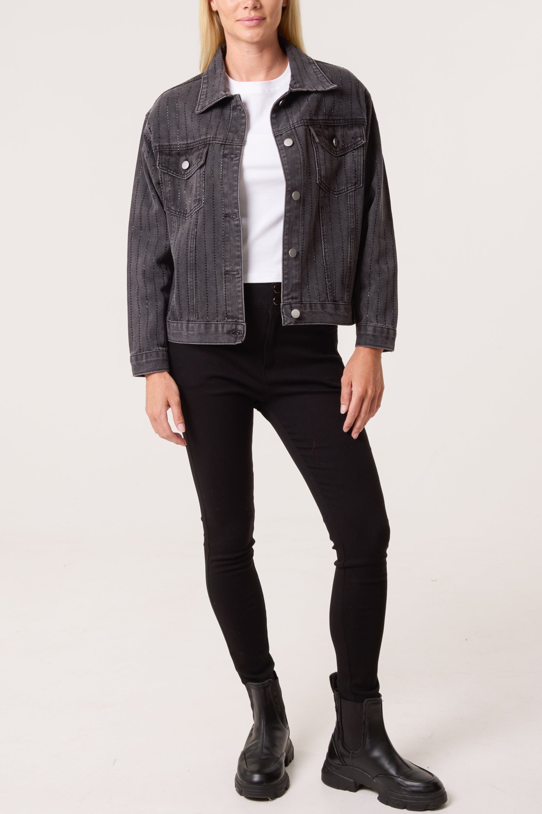 Diamante Striped Denim Jacket