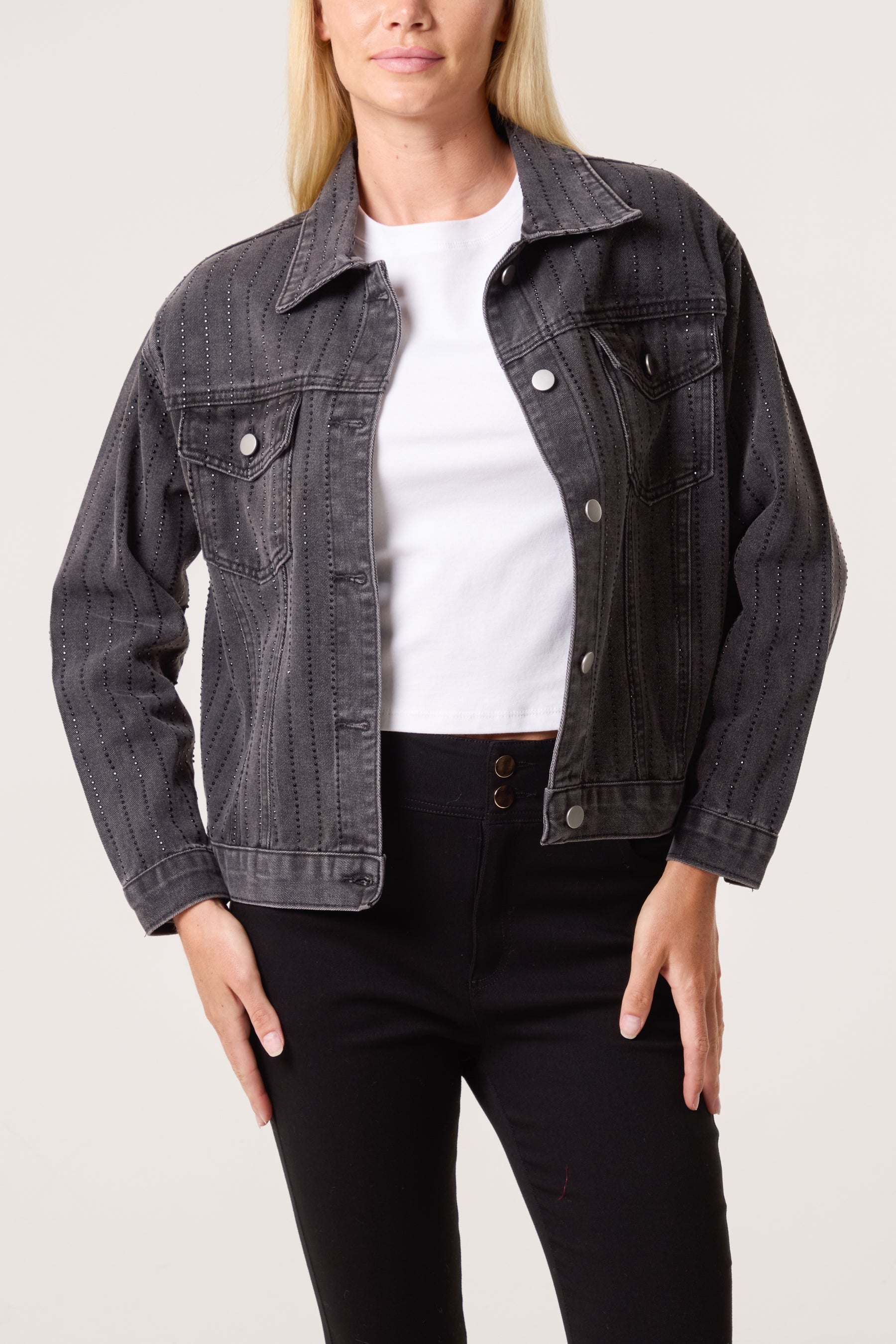 Diamante Striped Denim Jacket