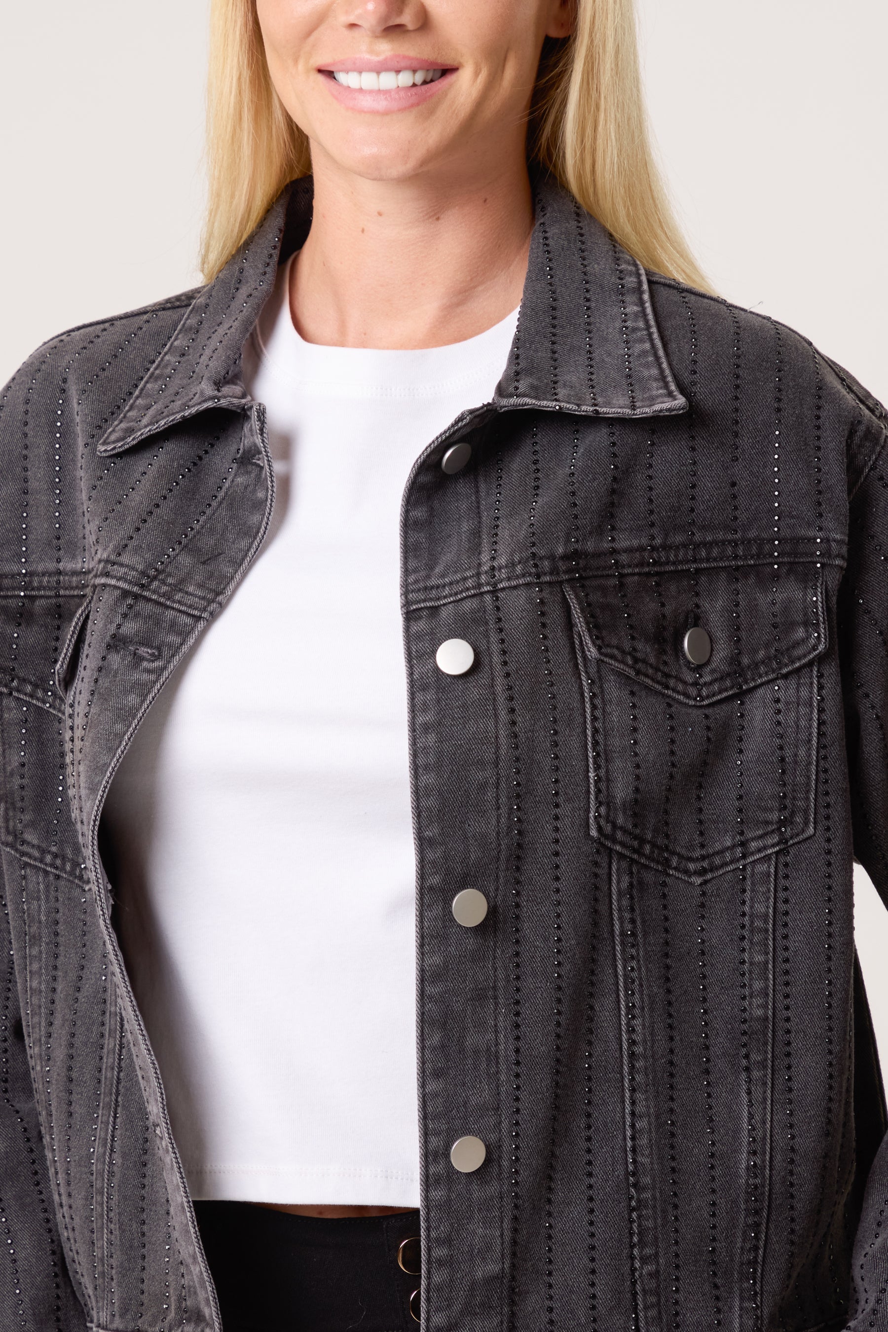 Diamante Striped Denim Jacket