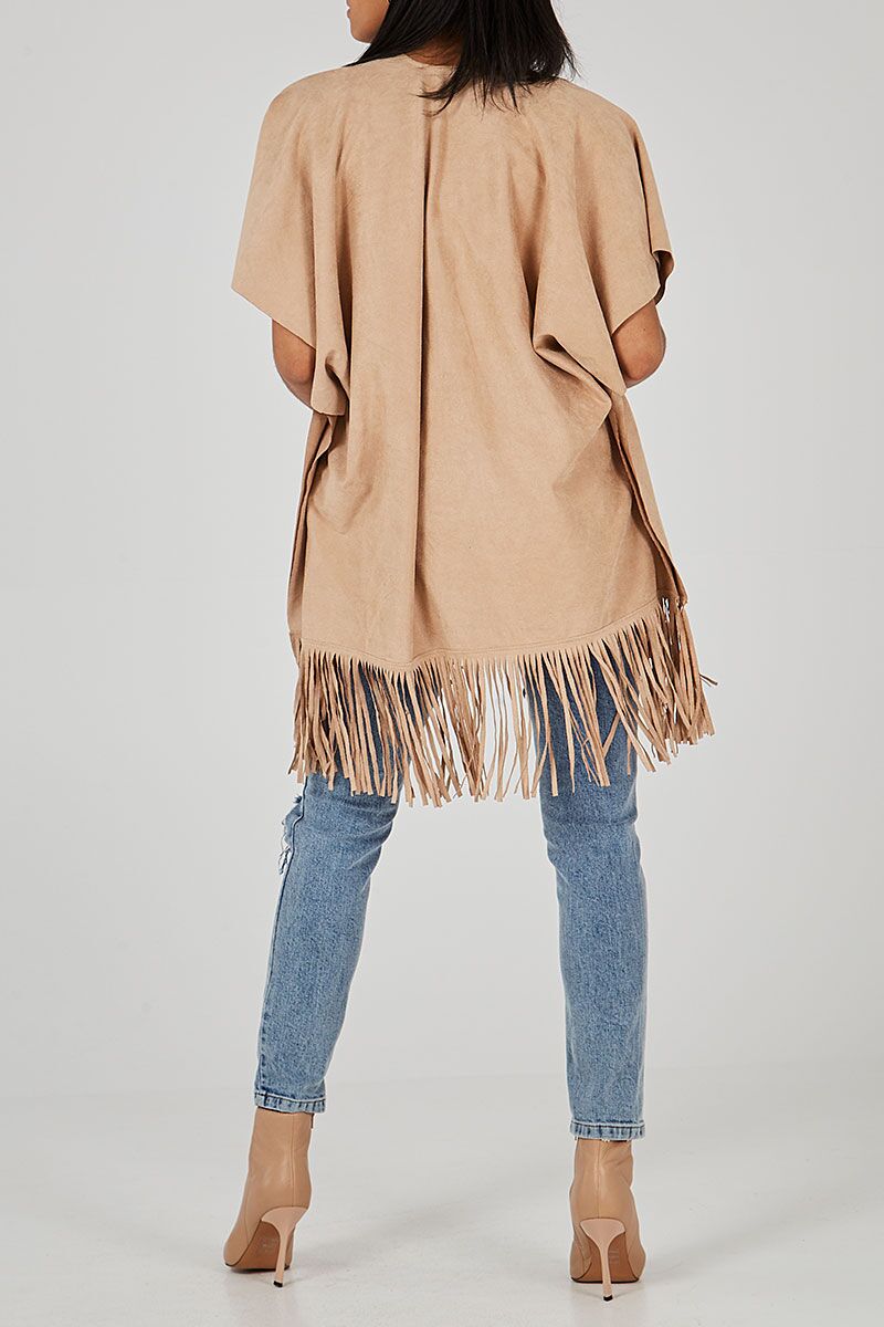 Suede Fringe Cut Out Cardigan