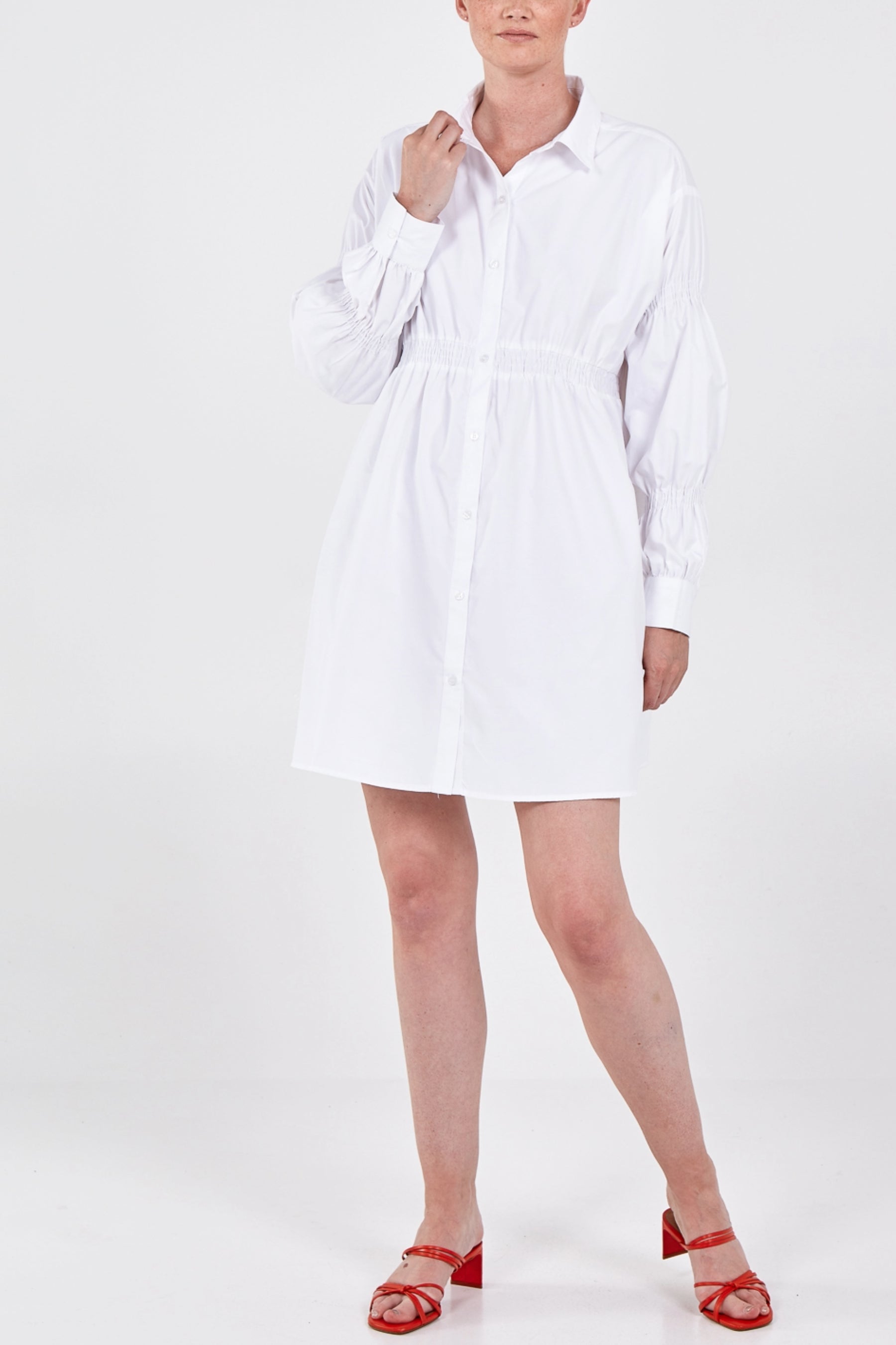 Shirred Waist Shirt Dress