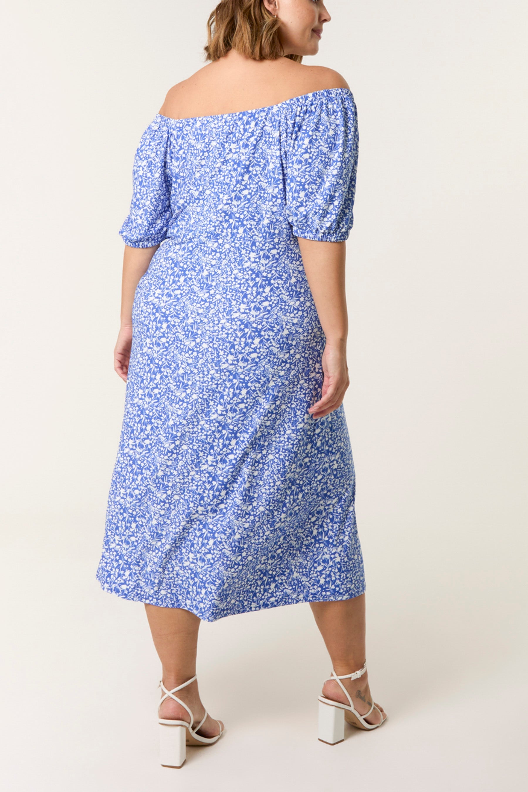 Curve Ditsy Floral Milkmaid Midi Dress