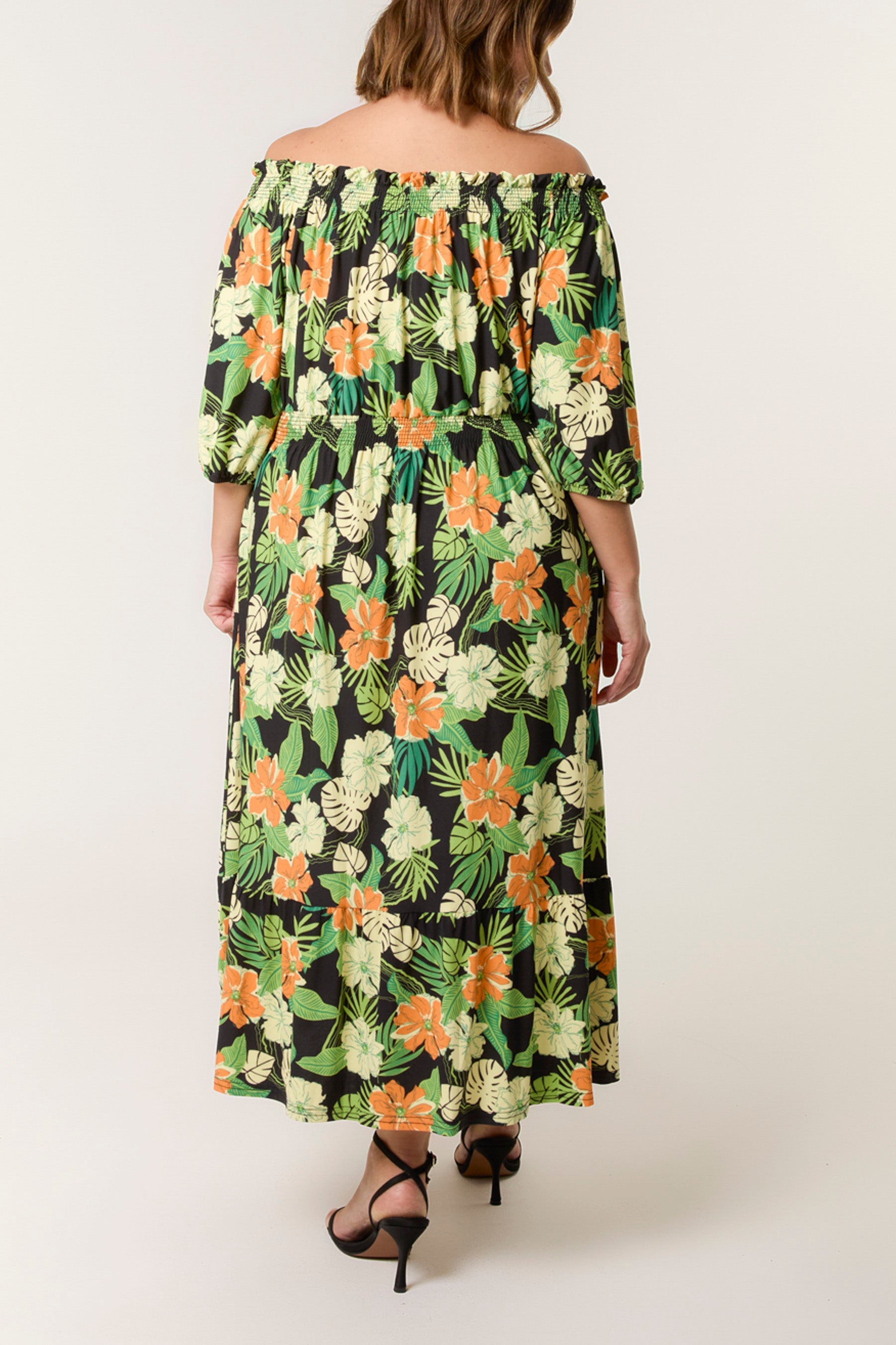 Curve Tropical Floral Bardot Elasticated Dress