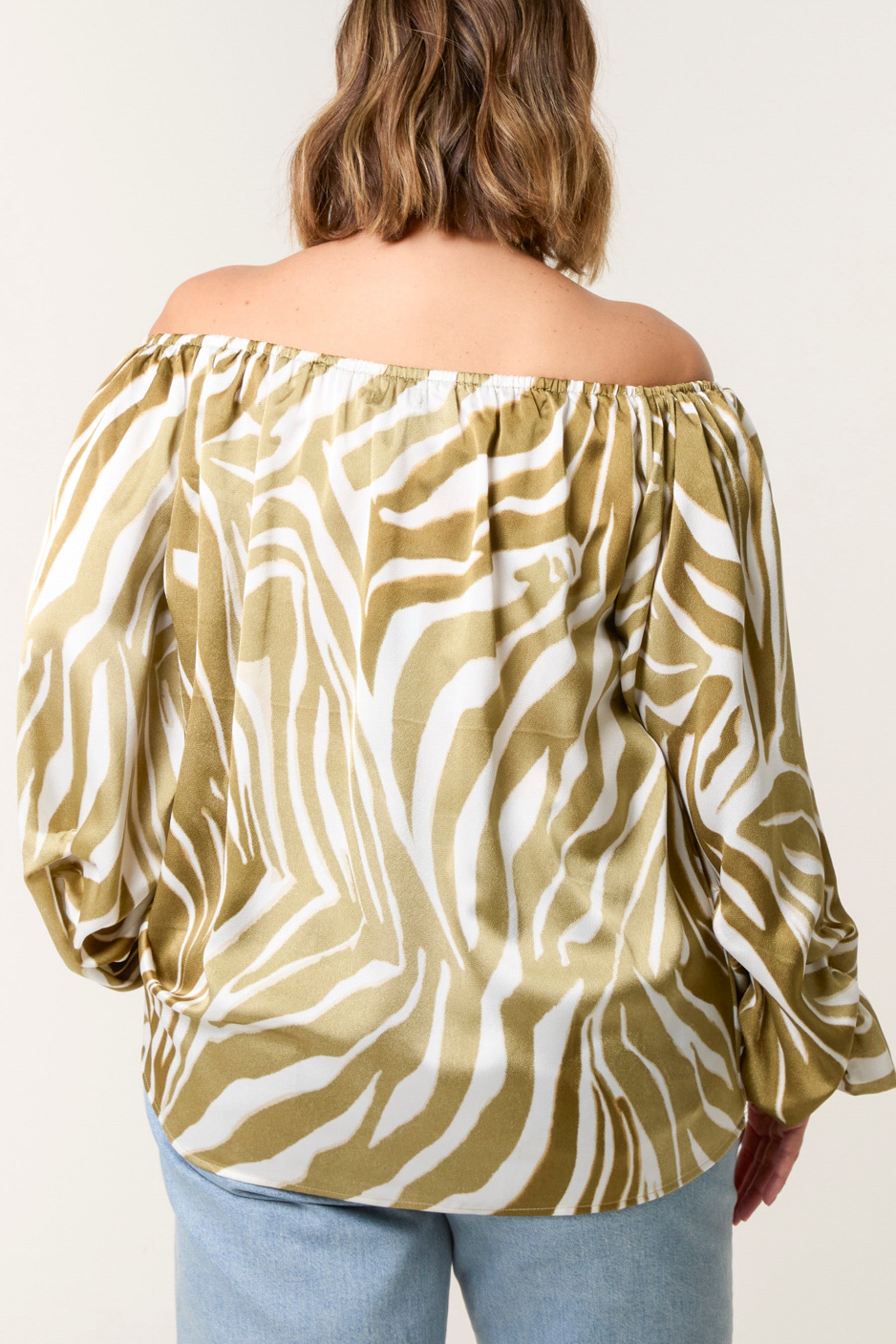 Curve Zebra Satin Ruched Bardot Top