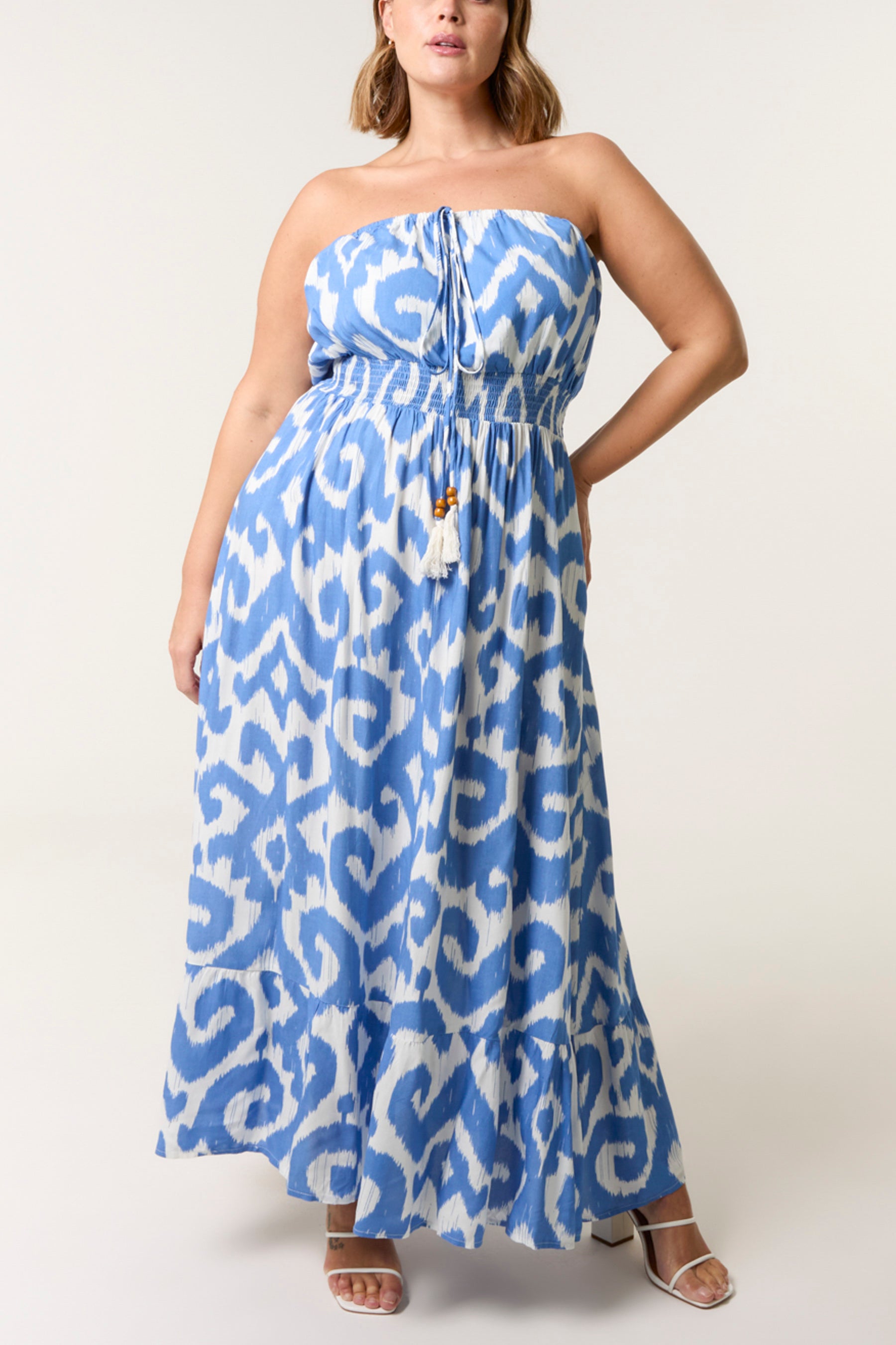 Curve Bandeau Shirred Waist Maxi Dress