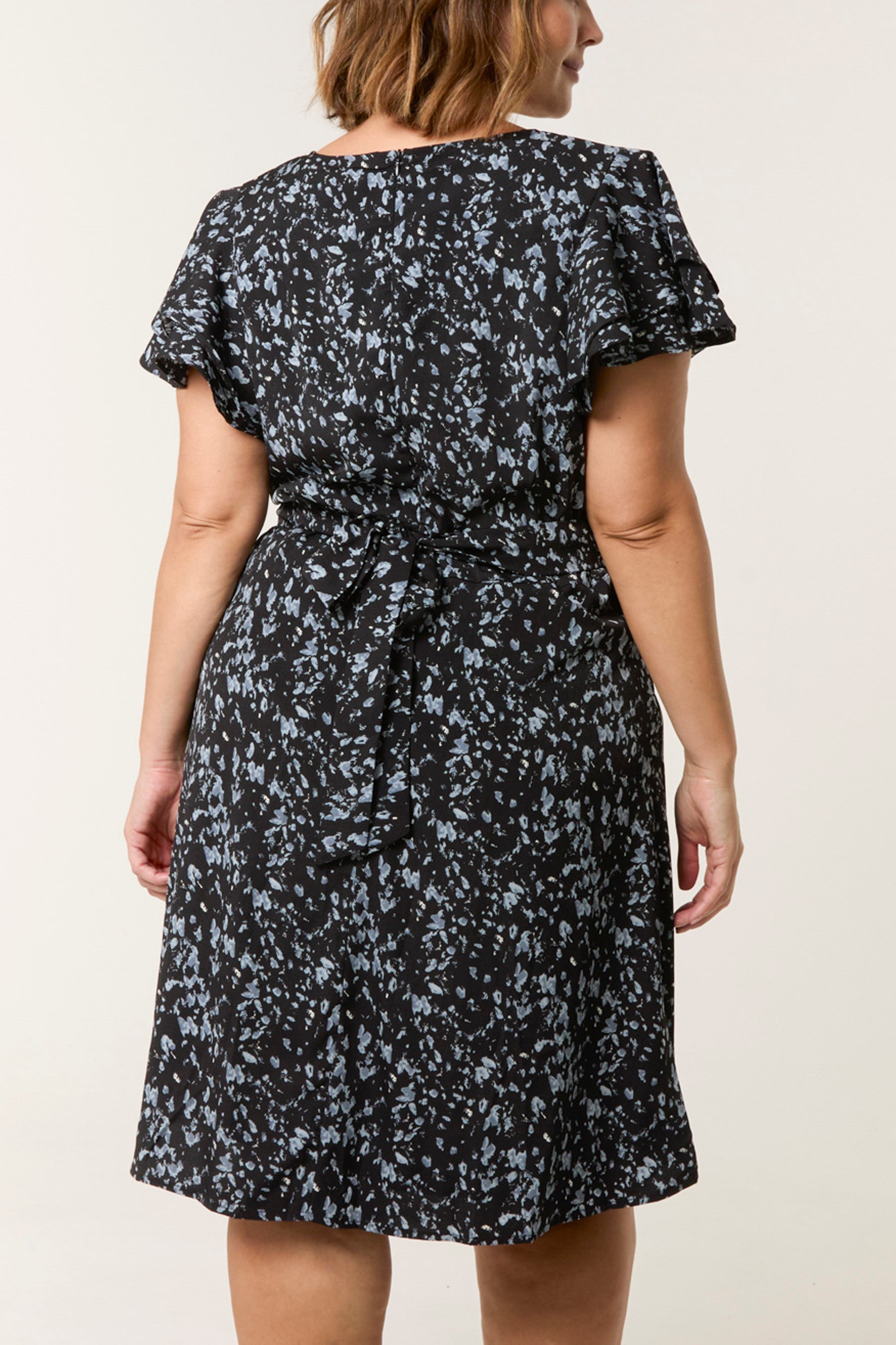 Curve Ditsy Frill Sleeve Mini Dress