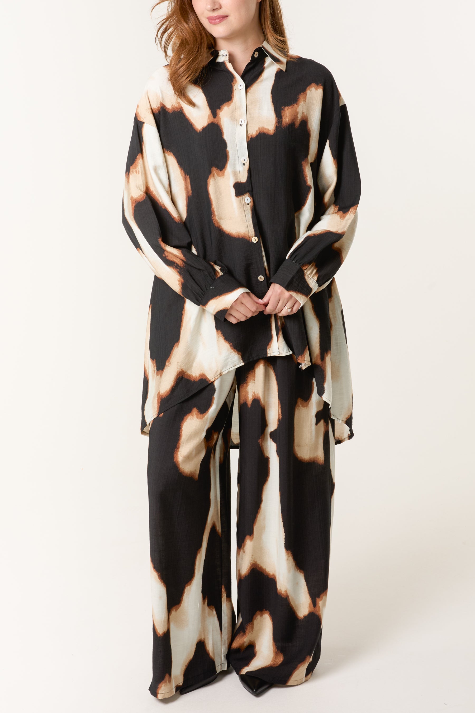Relaxed Abstract Burnt Print Co-Ord Set
