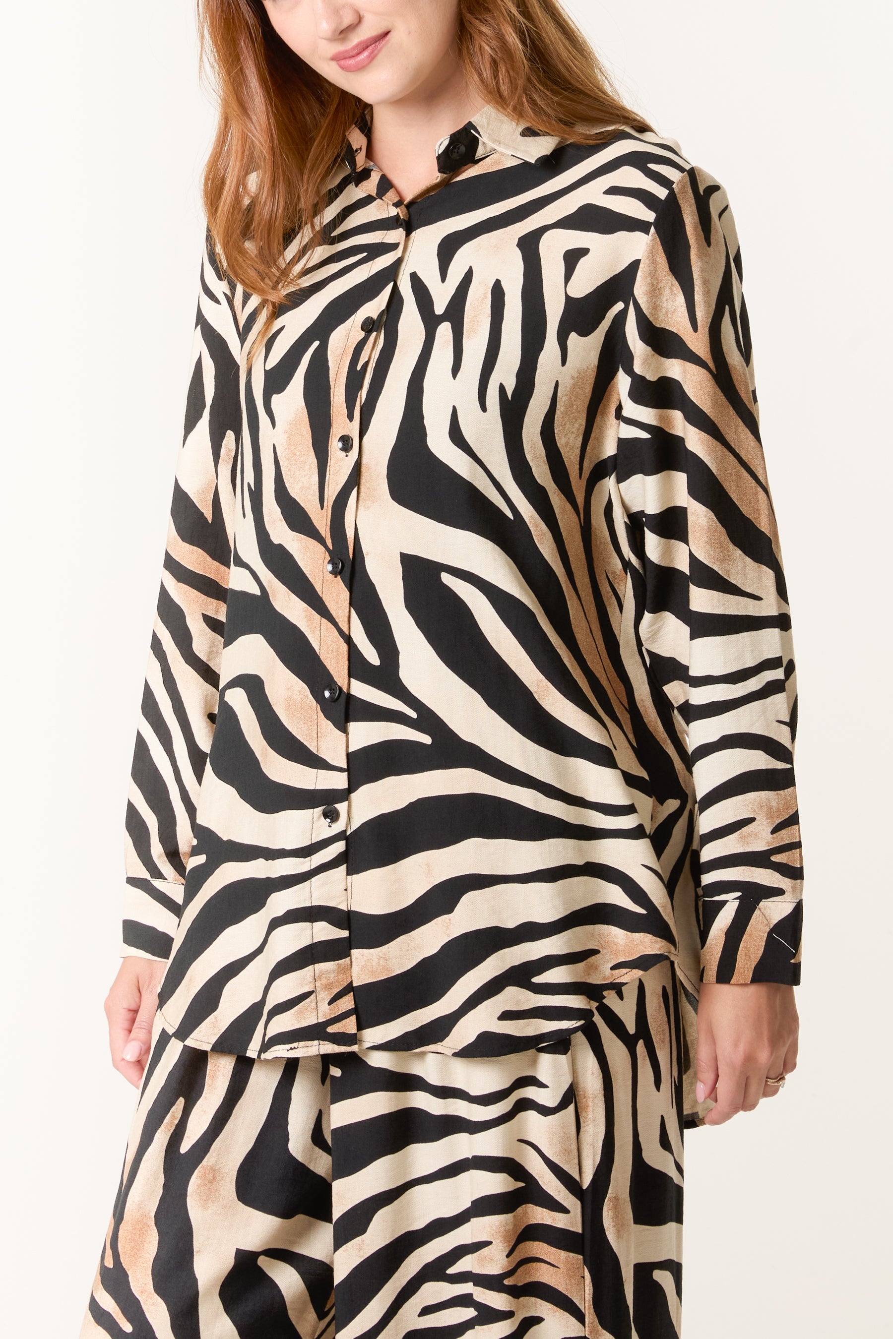 Relaxed Zebra Print Long Sleeve Shirt