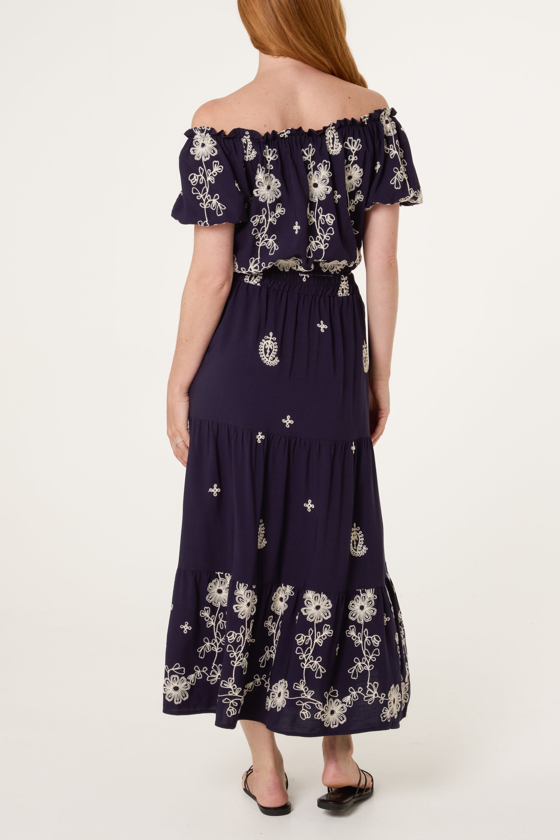 Embroidery Bardot Puff Top & Skirt Set