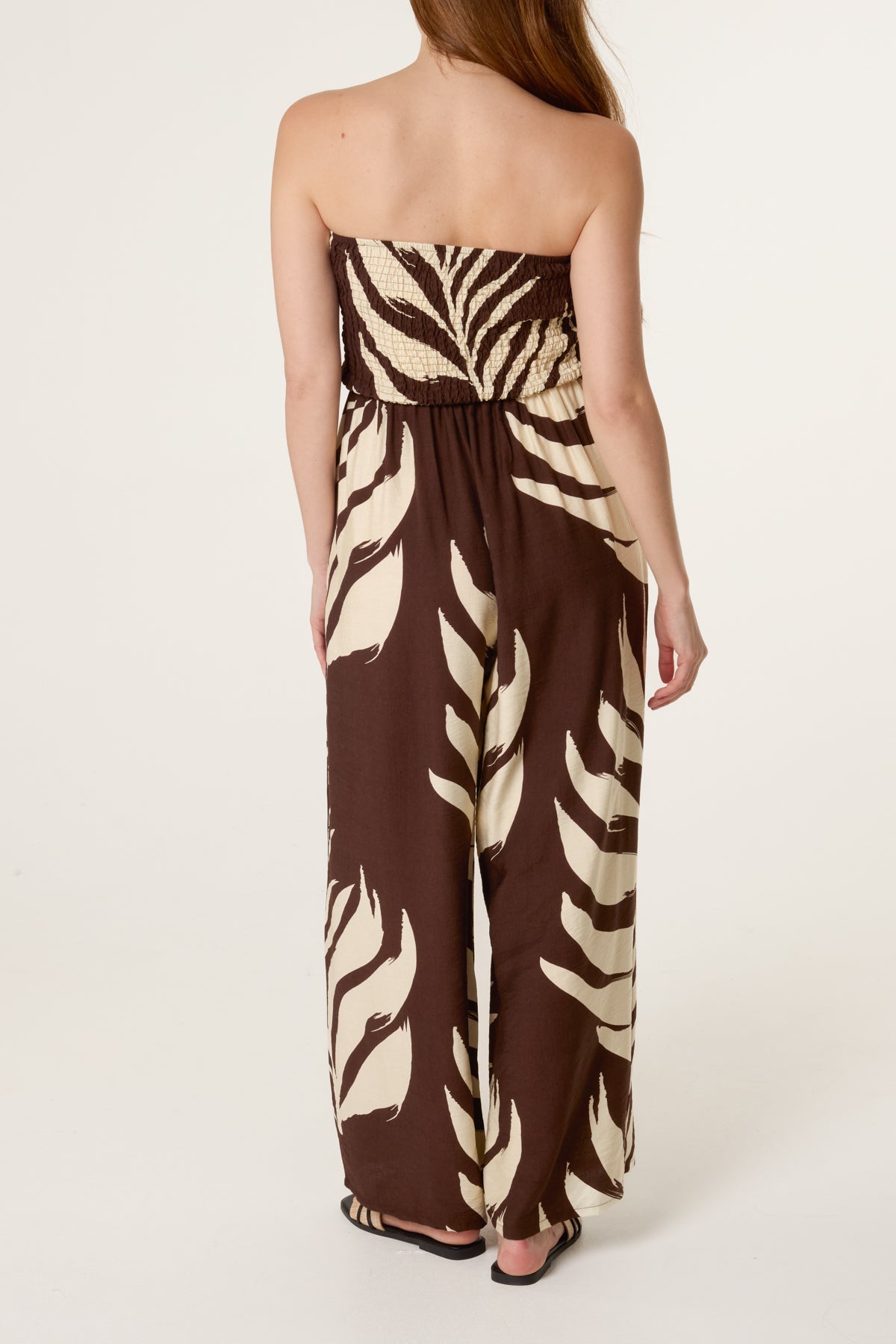 Bandeau Tassel Leaf Print Jumpsuit