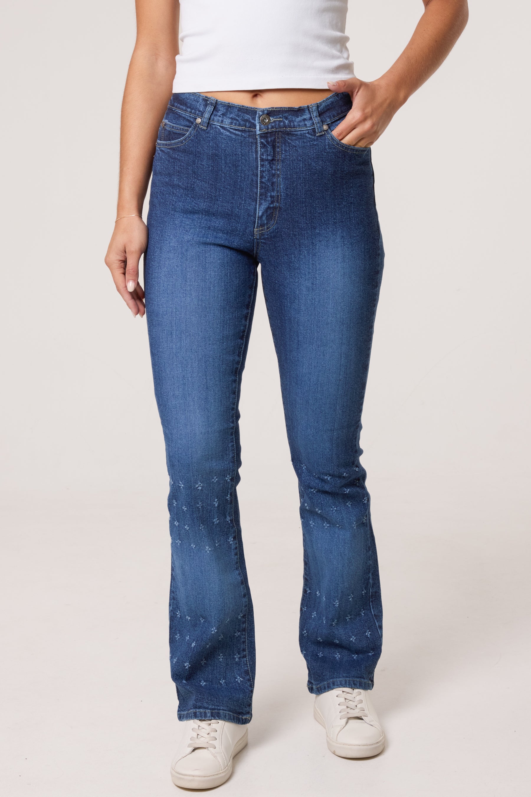 Distressed Flower Leg Jeans
