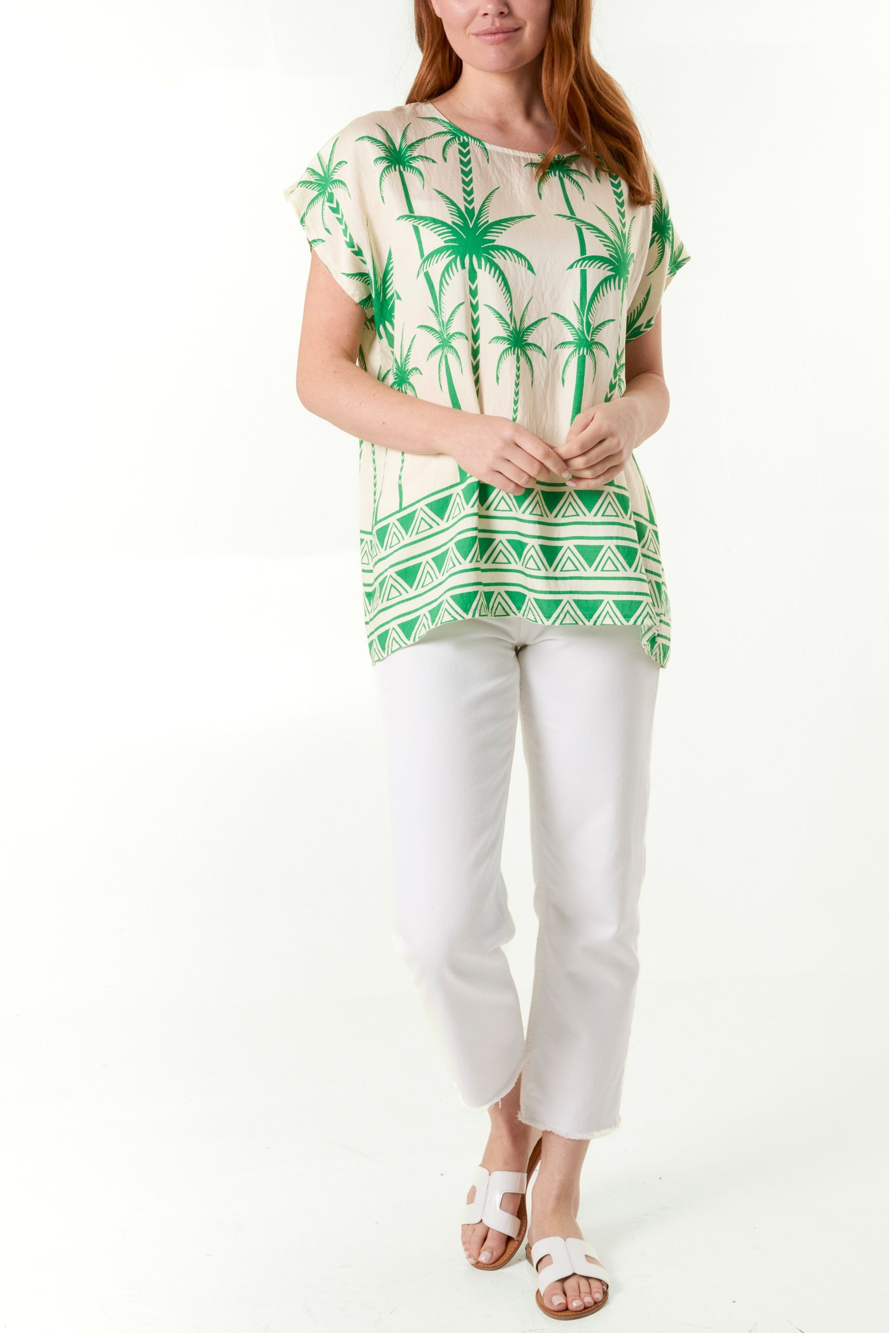 Palm Print Round Neck Top