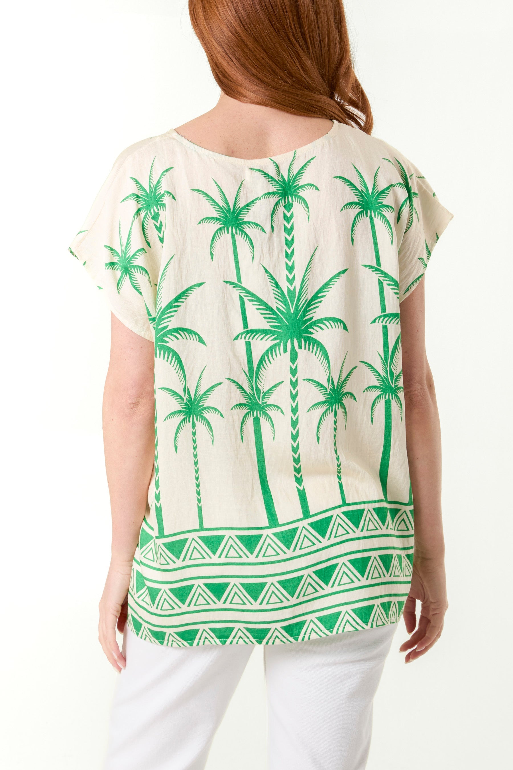 Palm Print Round Neck Top