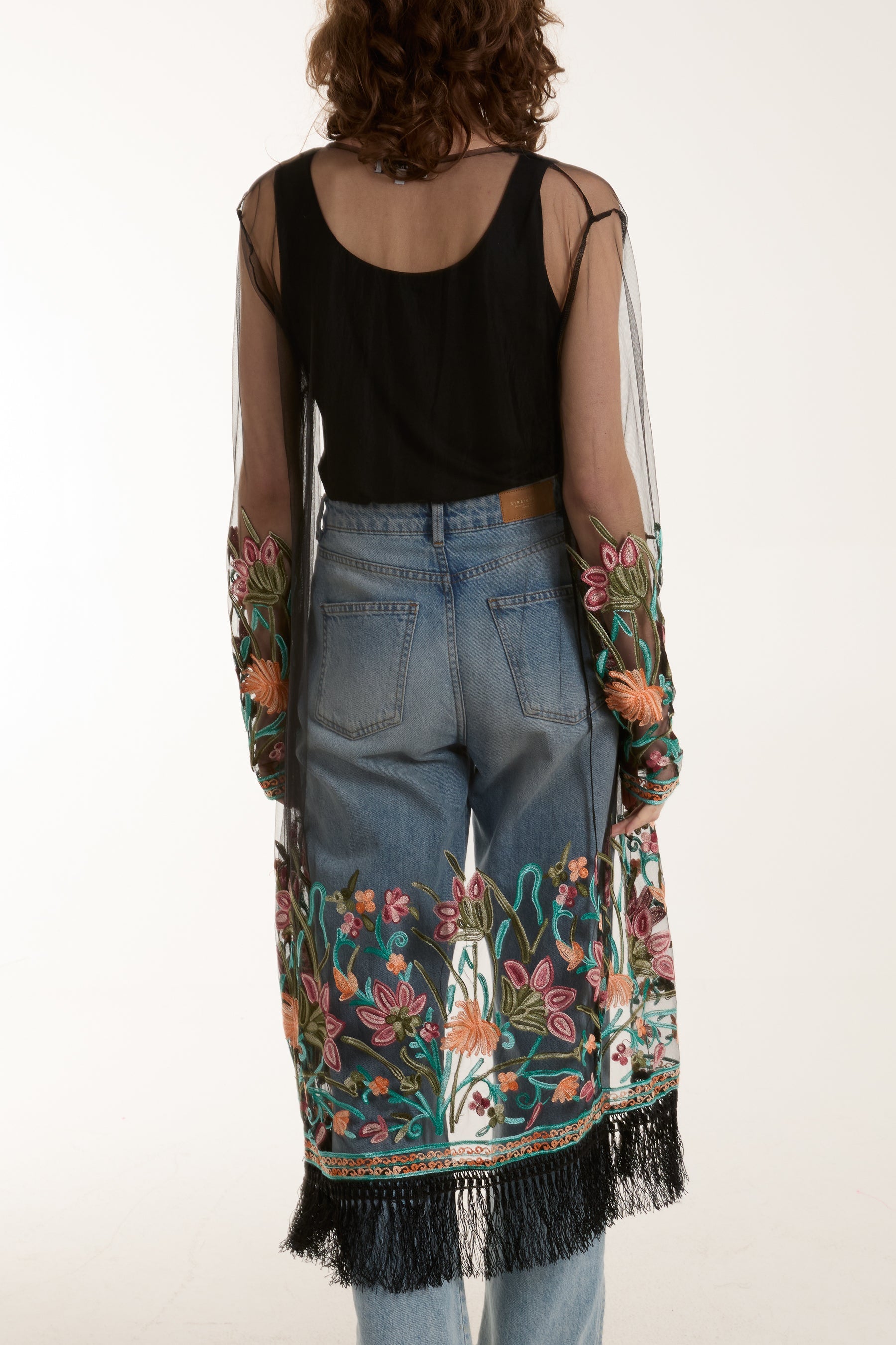 Longline Mesh Embroidered Tassel Kaftan