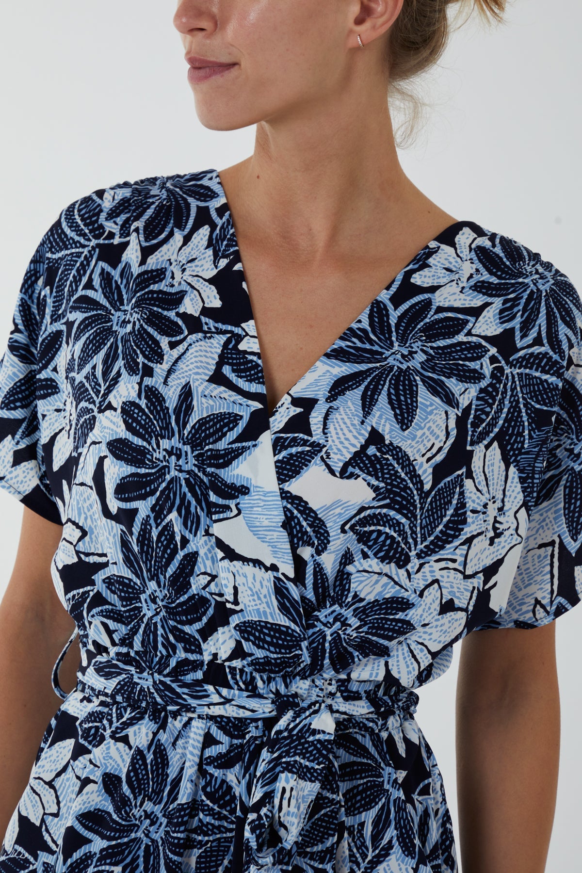 Crossover Short Sleeve Floral Jumpsuit