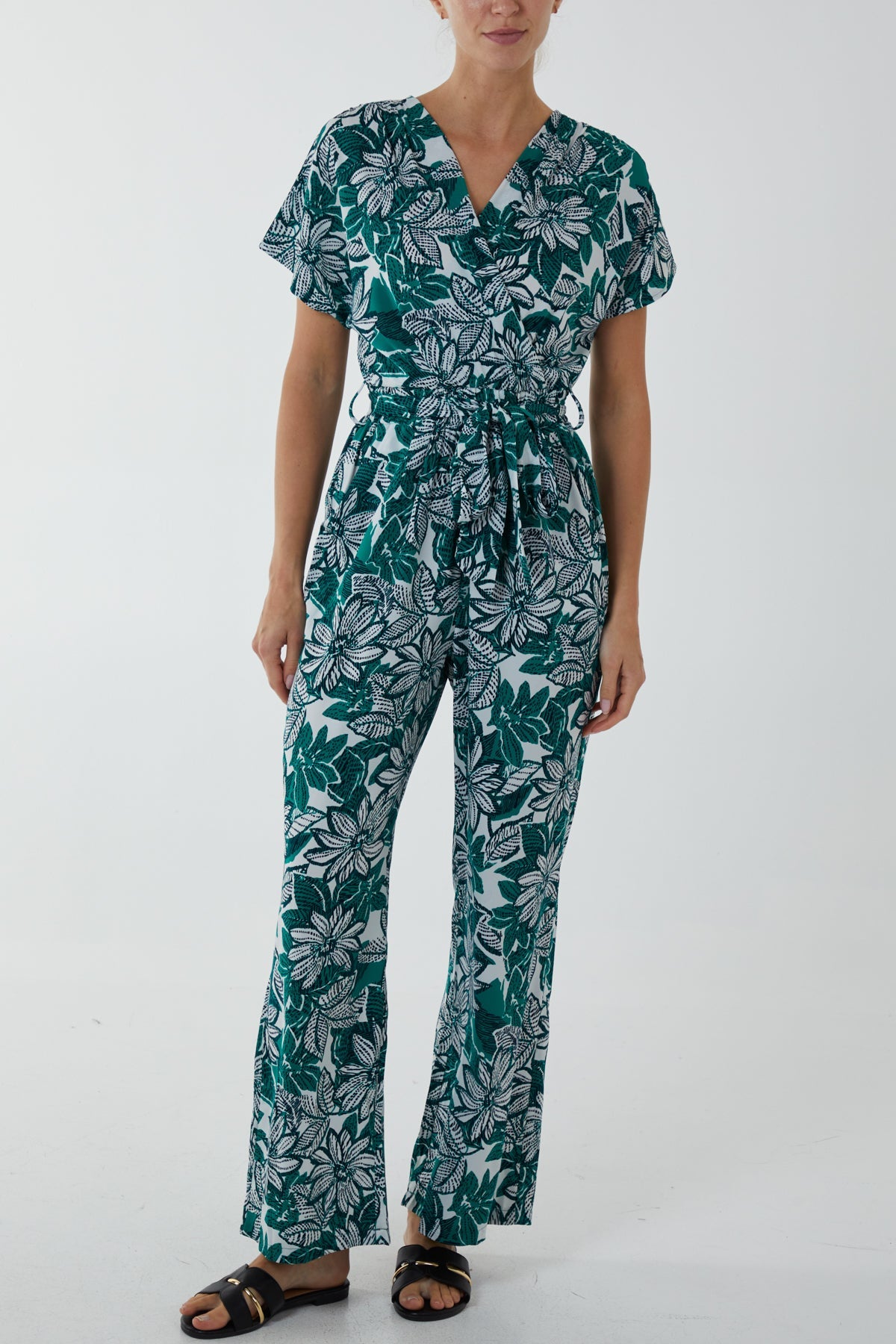 Crossover Short Sleeve Floral Jumpsuit