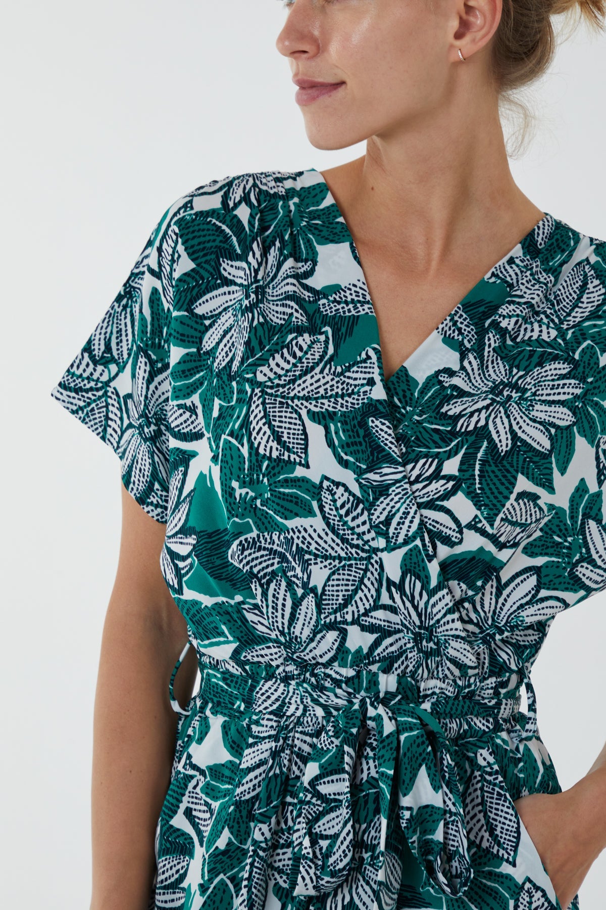 Crossover Short Sleeve Floral Jumpsuit