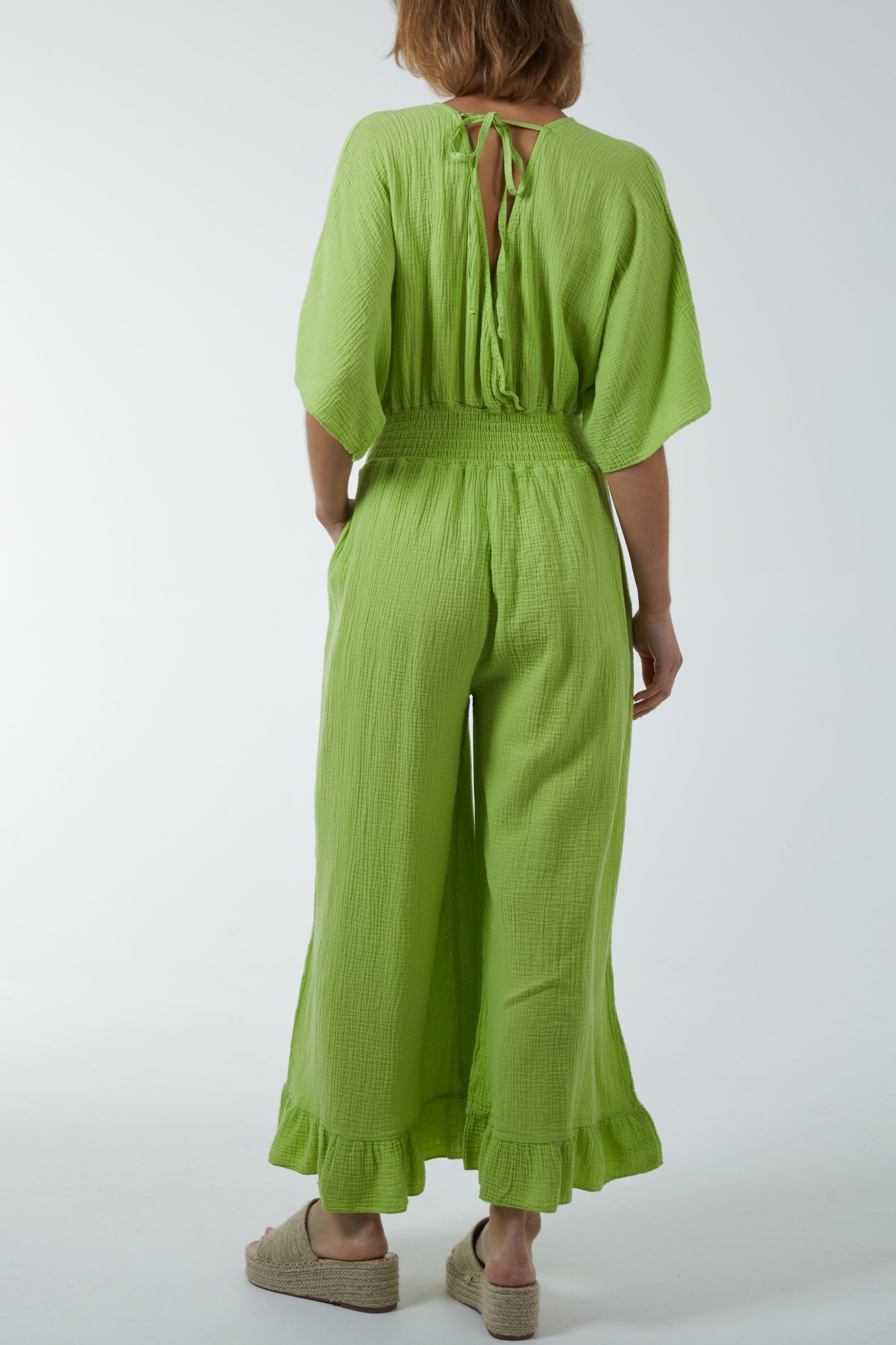 Double V-Neck Frilled Jumpsuit