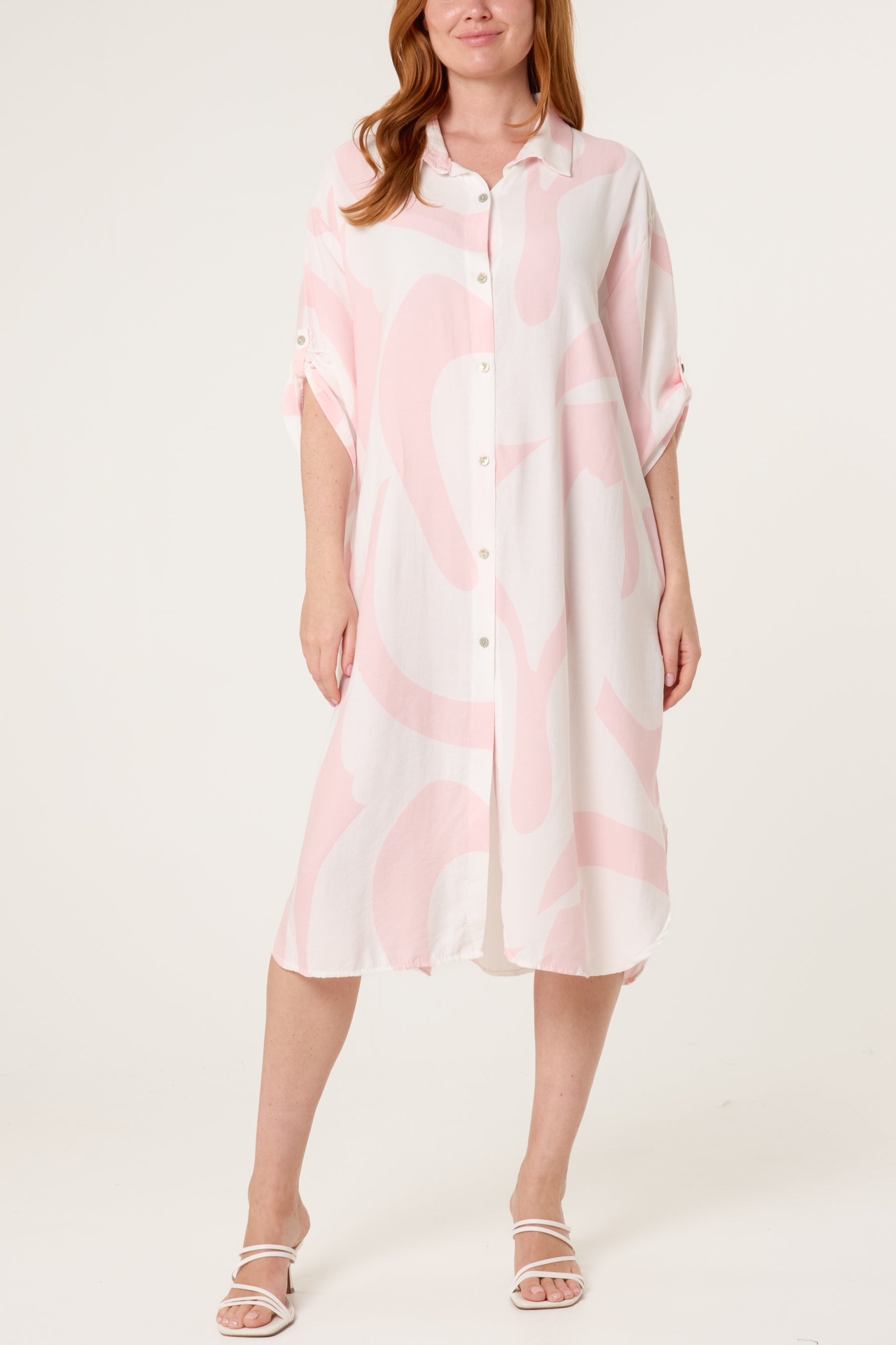Abstract Print Button Up Shirt Dress