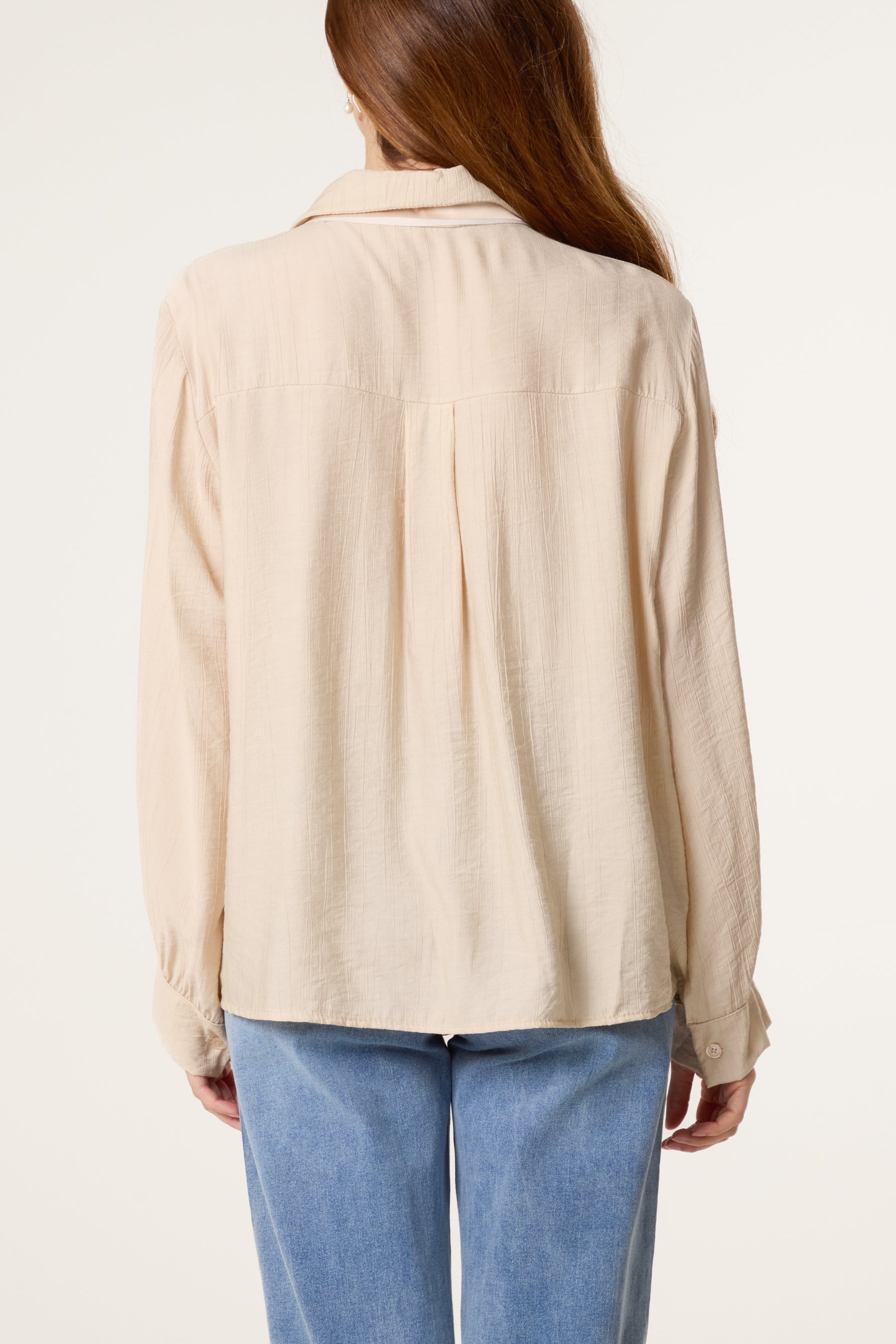 Floral Scarf Neck Crinkle Shirt