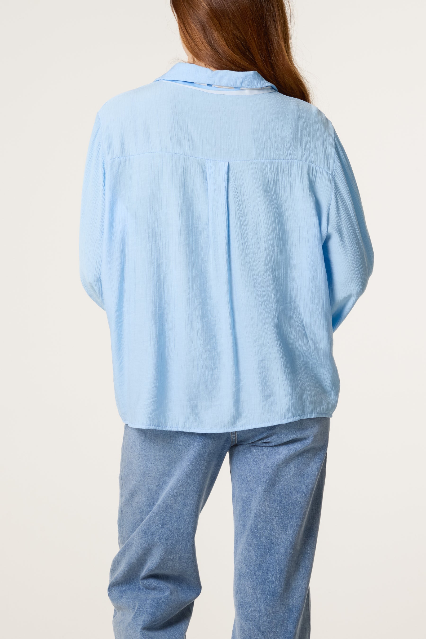 Floral Scarf Neck Crinkle Shirt