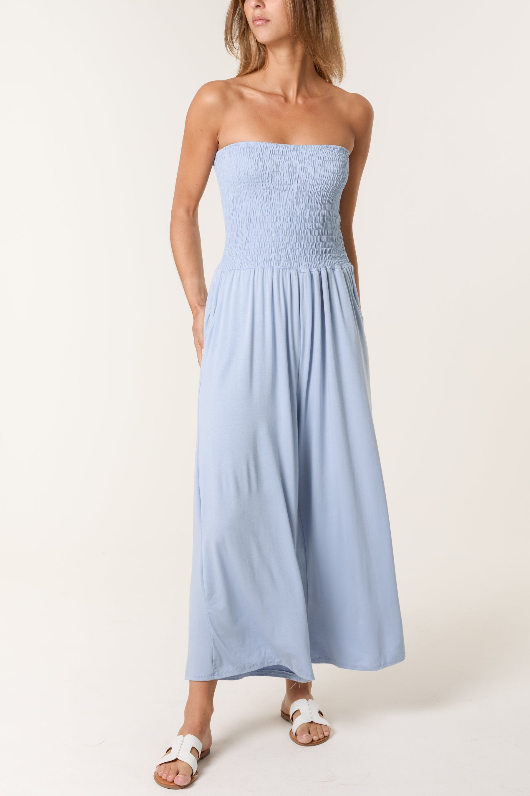 Bandeau Shirred Jumpsuit