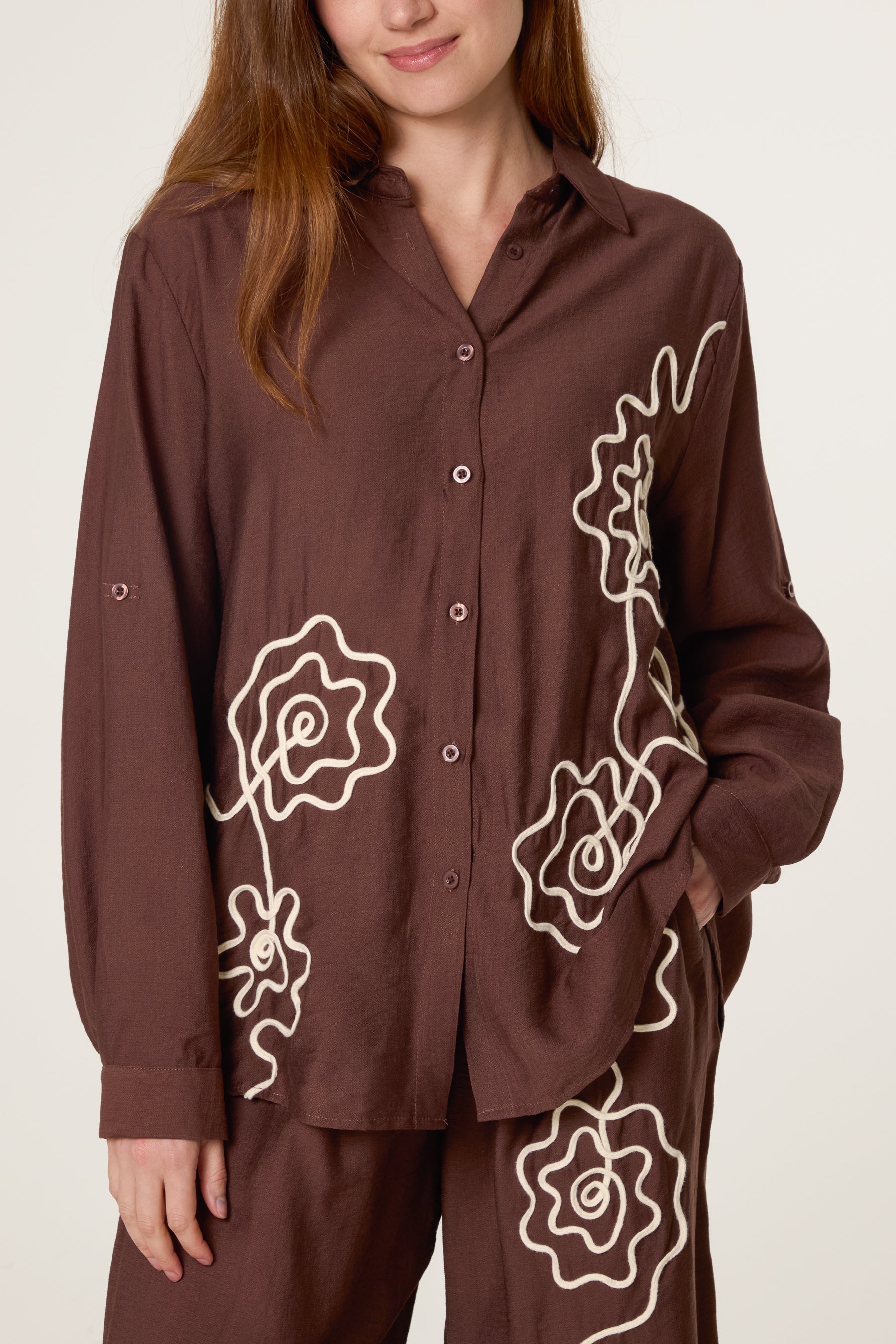 Floral Embroidery Shirt & Trousers Set