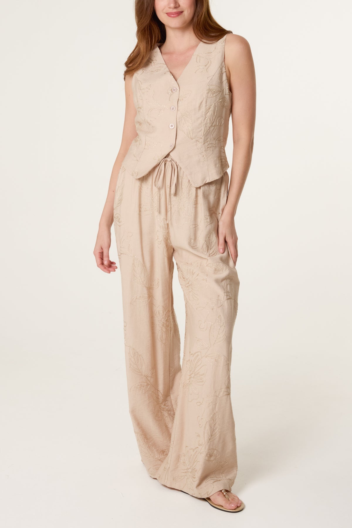 Sparkle Flower Embroidery Vest & Trouser Set