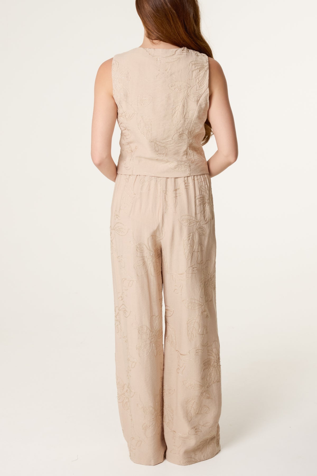 Sparkle Flower Embroidery Vest & Trouser Set