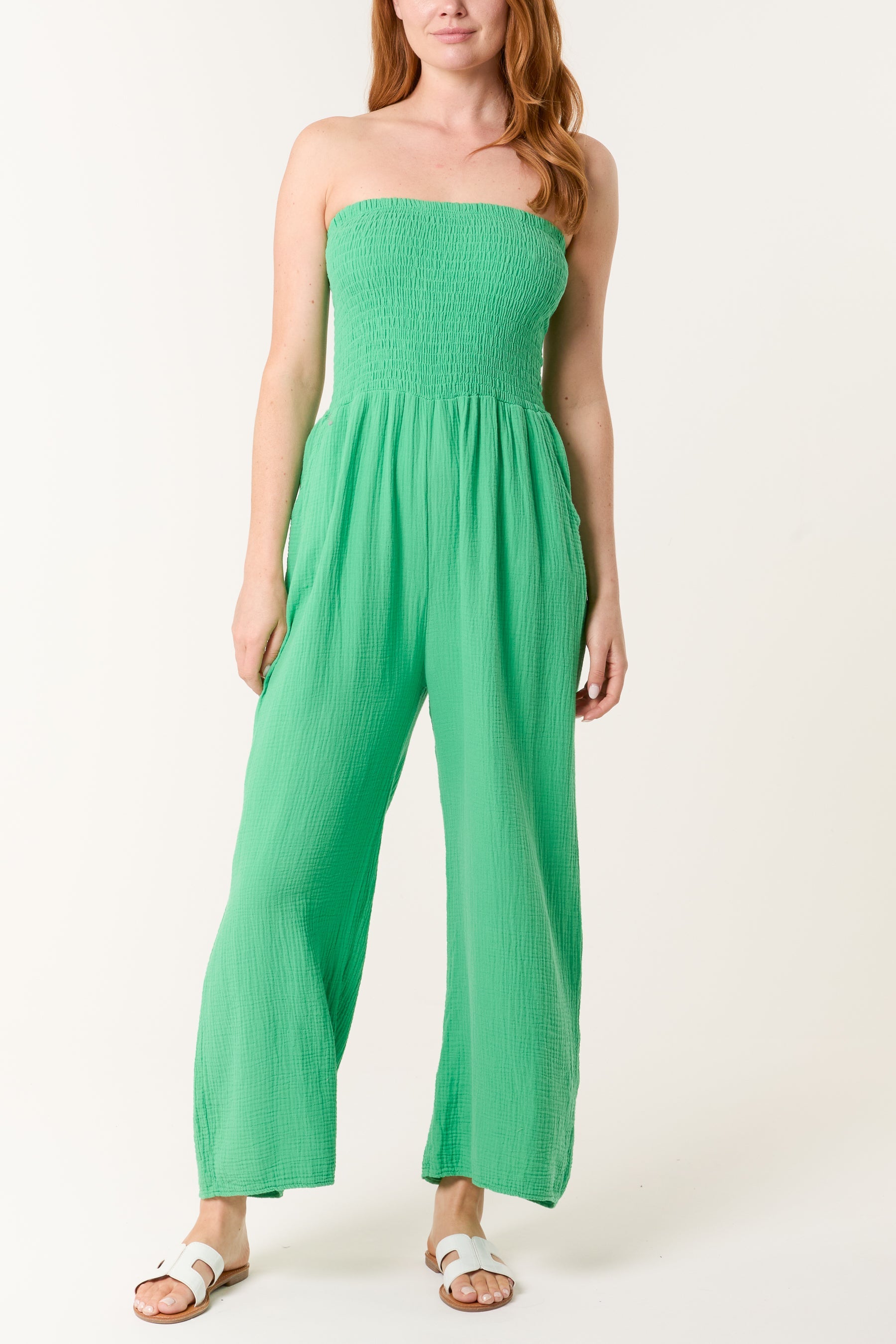 Bandeau Wide Leg Cheesecloth Jumpsuit
