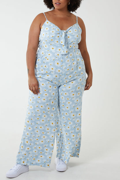 Curve Daisy Print Tie Front Cami Jumpsuit