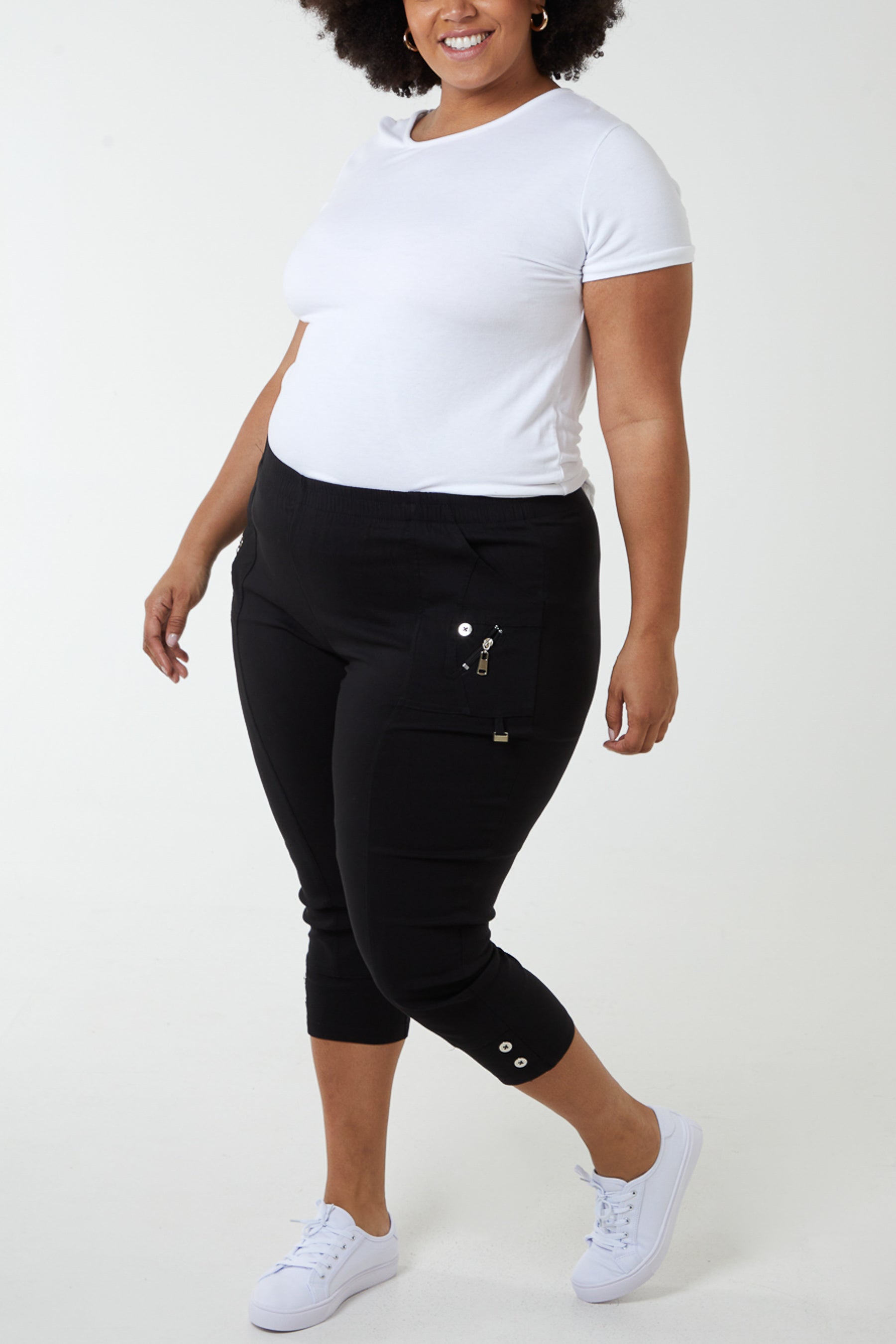 Elasticated Waist Zip Detail Crop Trouser