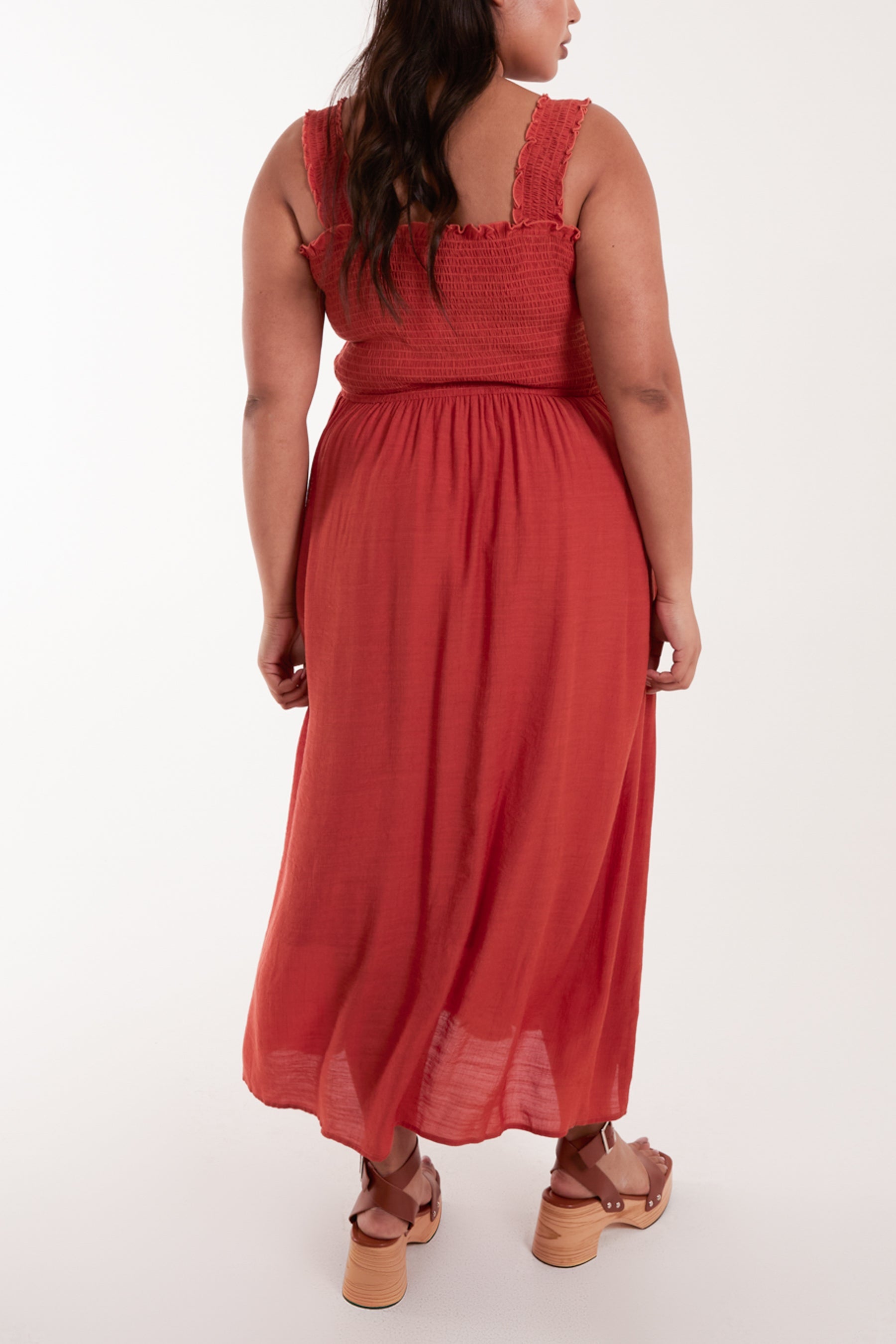 Curve Shirred Bust Button Down Dress