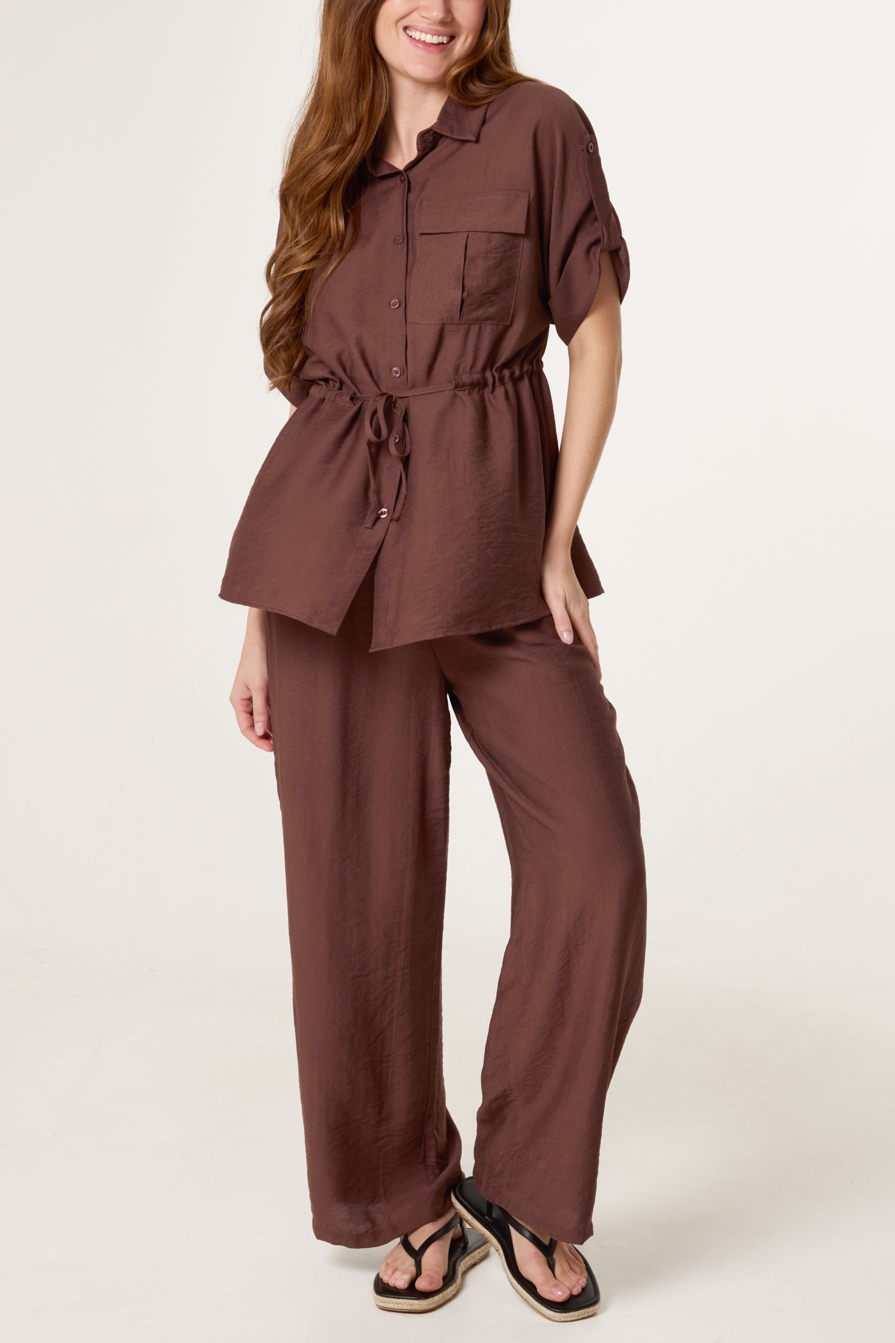 Cinched Short Sleeve Shirt & Trouser Co-Ord