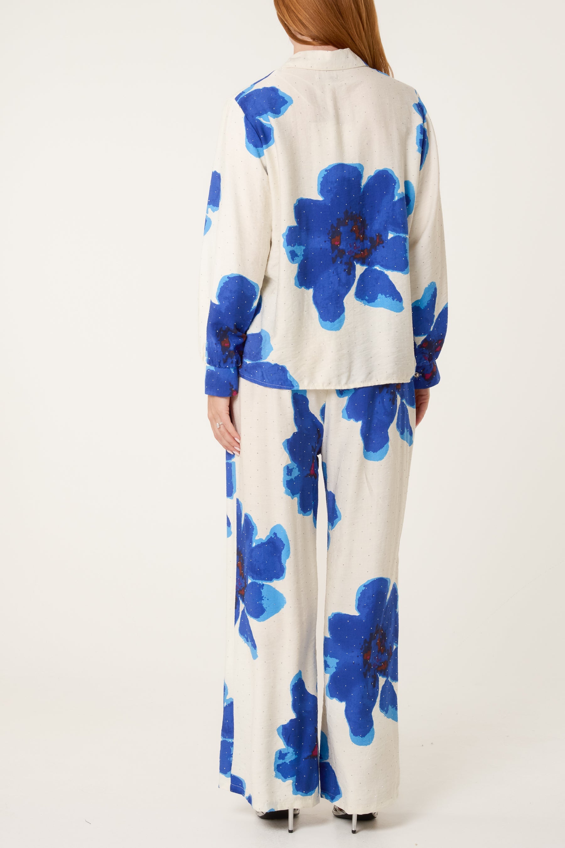 Floral Print Embellished Shirt & Trousers Set
