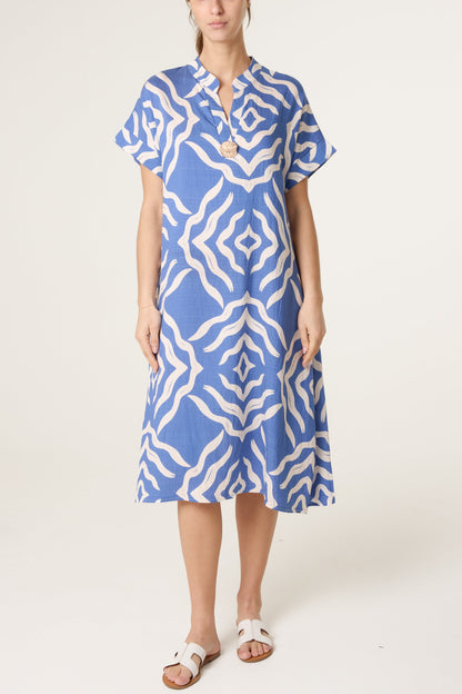 Abstract Gold Button Tunic Dress