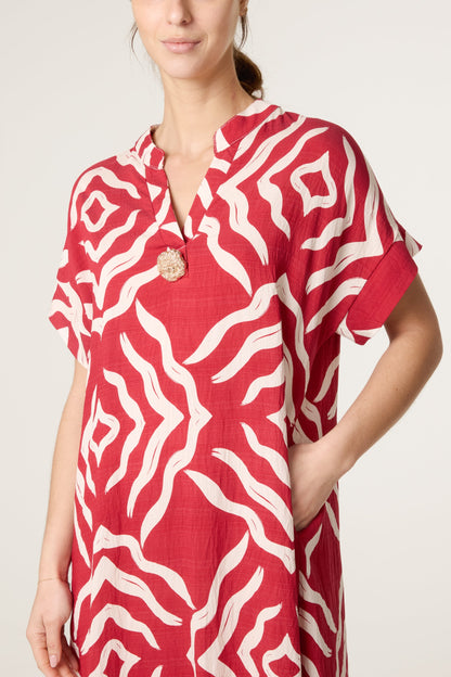 Abstract Gold Button Tunic Dress