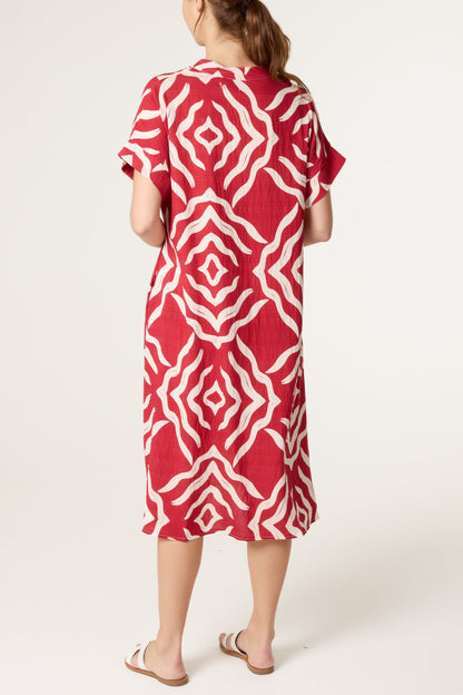 Abstract Gold Button Tunic Dress