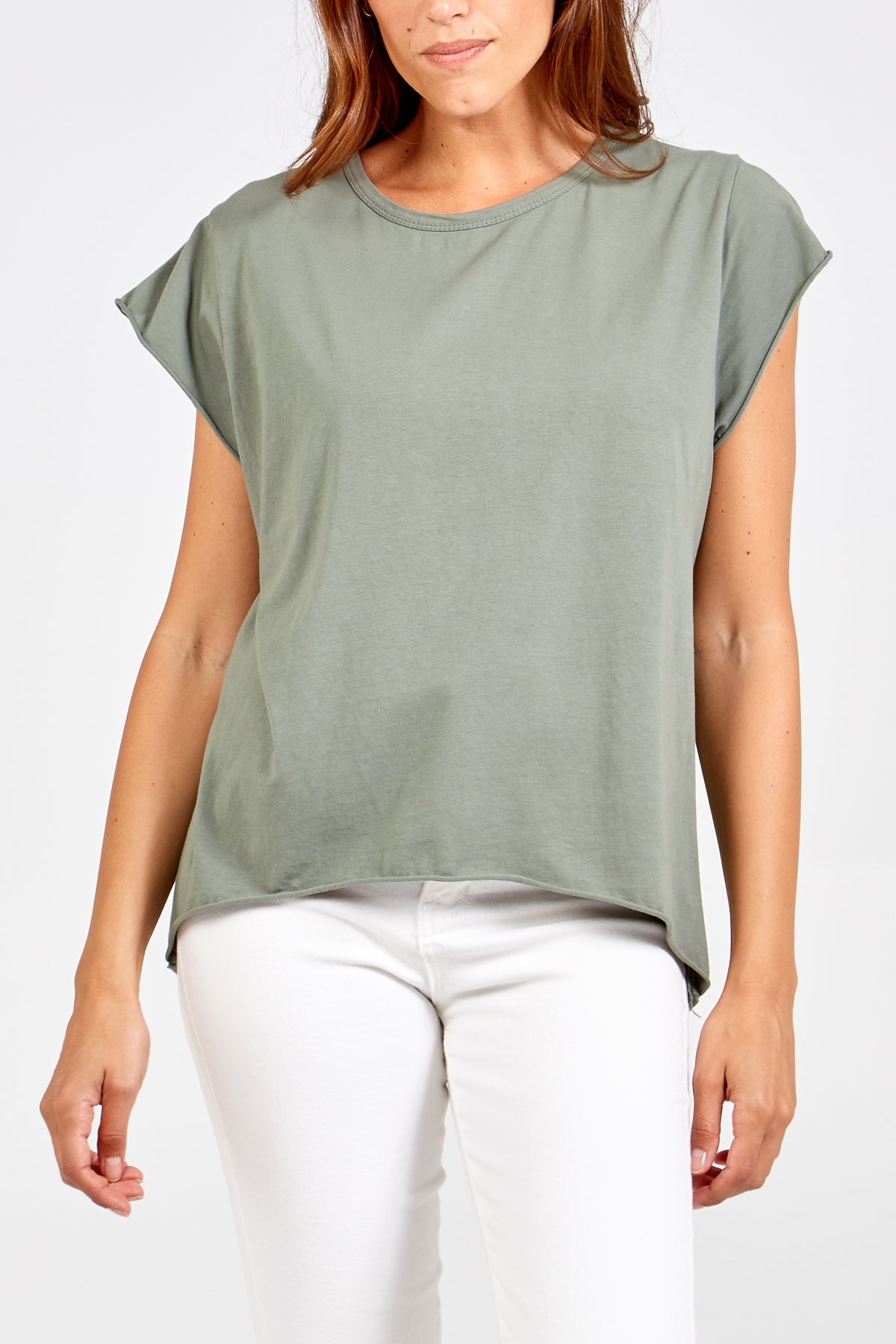 Cap Sleeve High Low Rolled Edge Top
